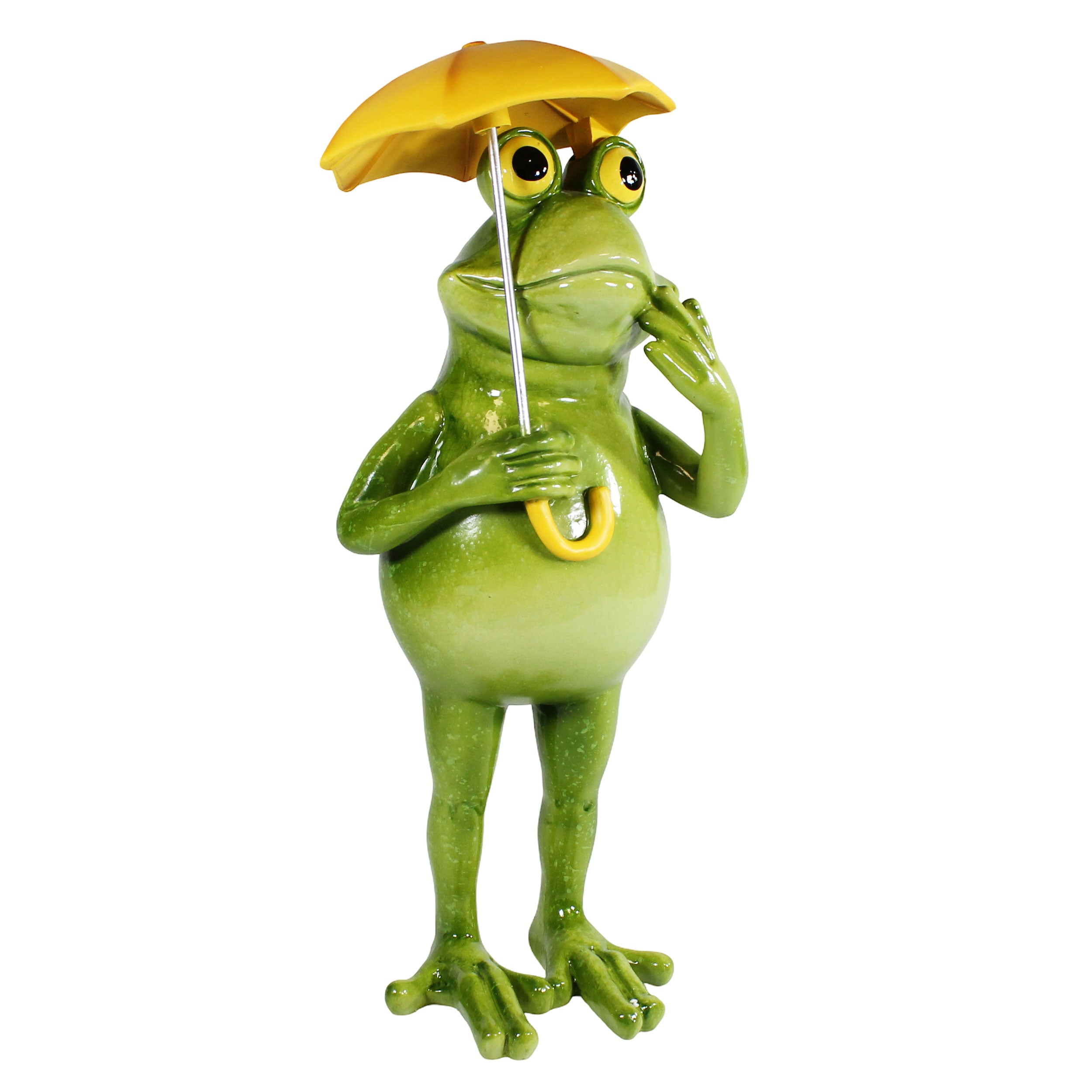Gartenfigur Frosch mit Regenschirm – handbemalte witzige Deko-Frosch Figur für Garten & Balkon, wetterfest, 40 cm