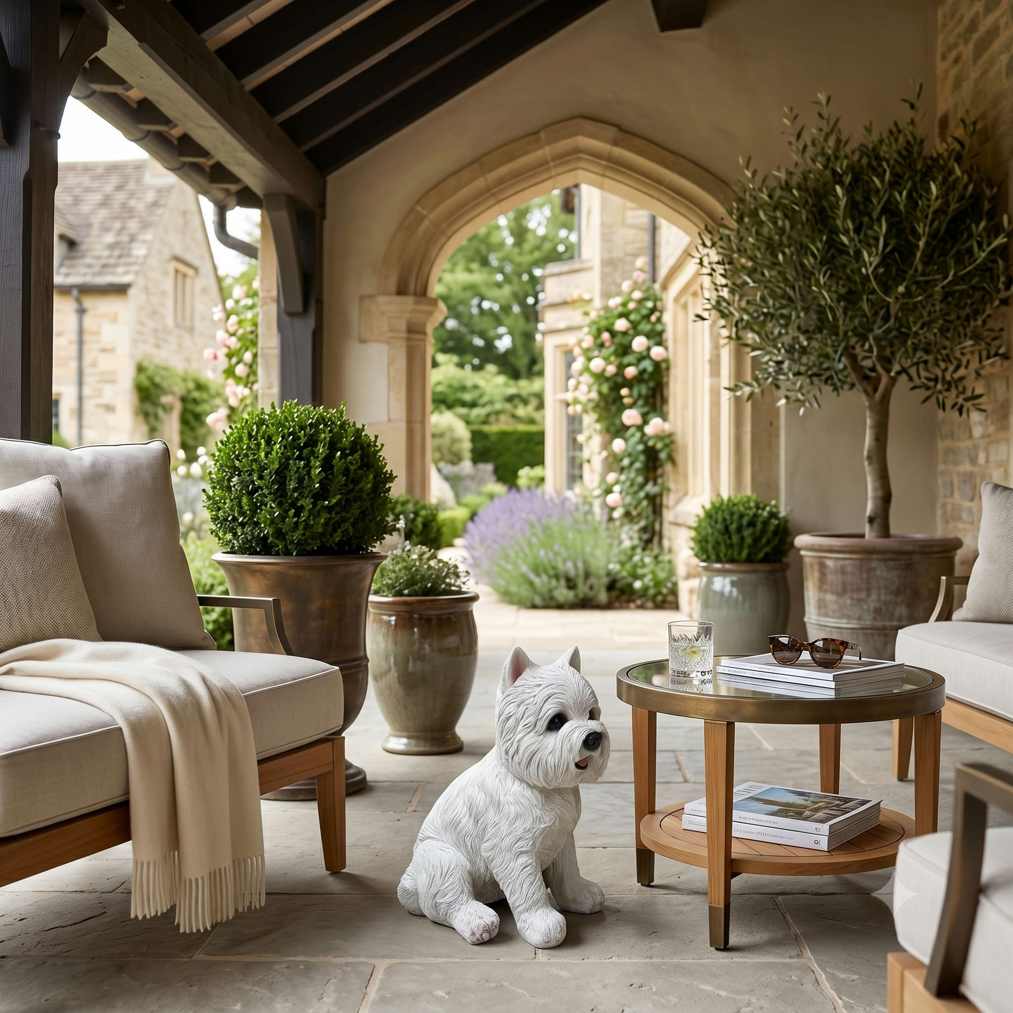 Dekofigur West Highland Terrier weiß sitzend Gartenfigur Tierfigur