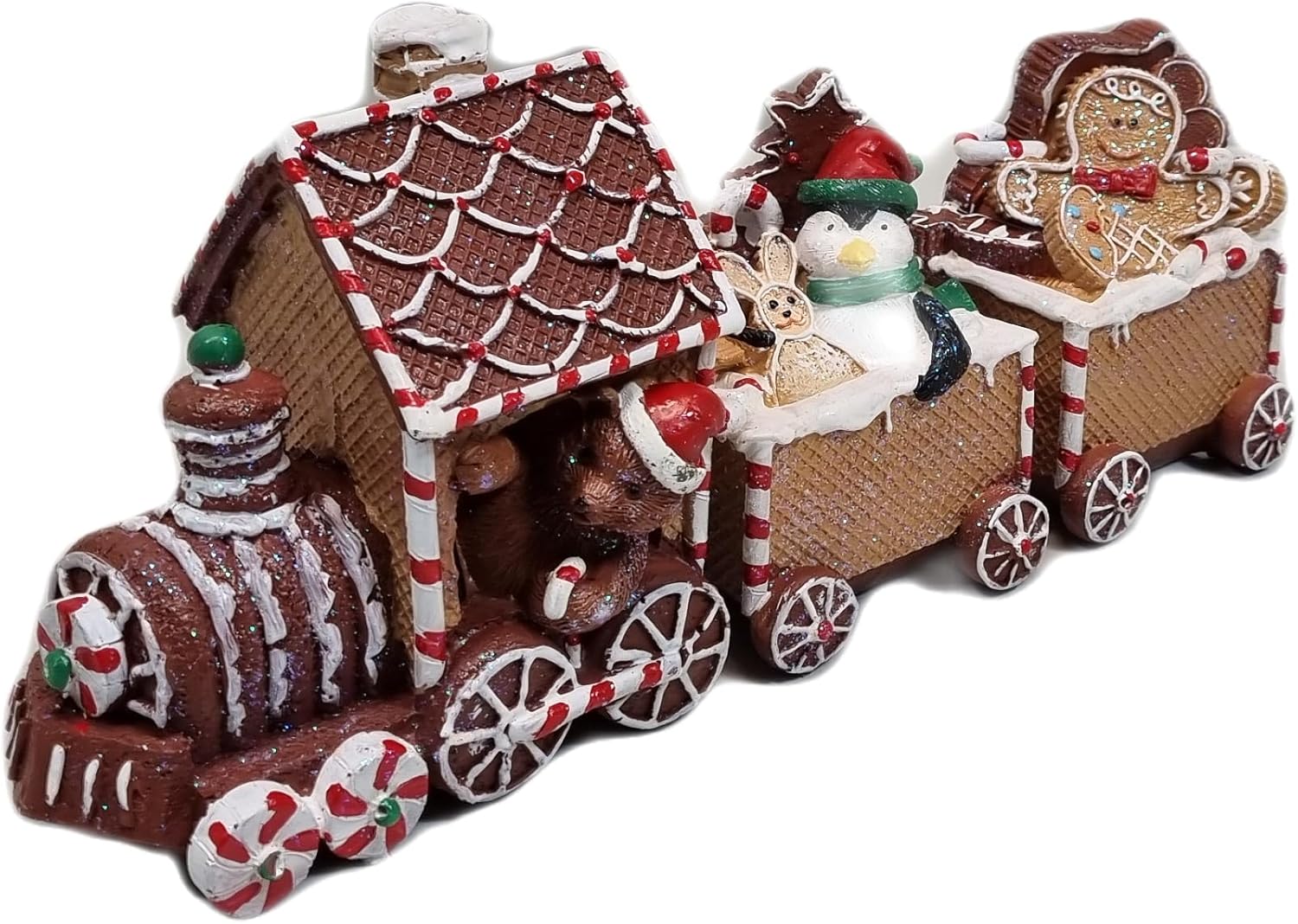 Dekofigur Weihnachtszug Lebkuchen – handbemalte Weihnachtsdeko aus Polyresin, 32×10×15 cm, klassische Lebkuchen Deko Weihnachten für Tisch & Regal