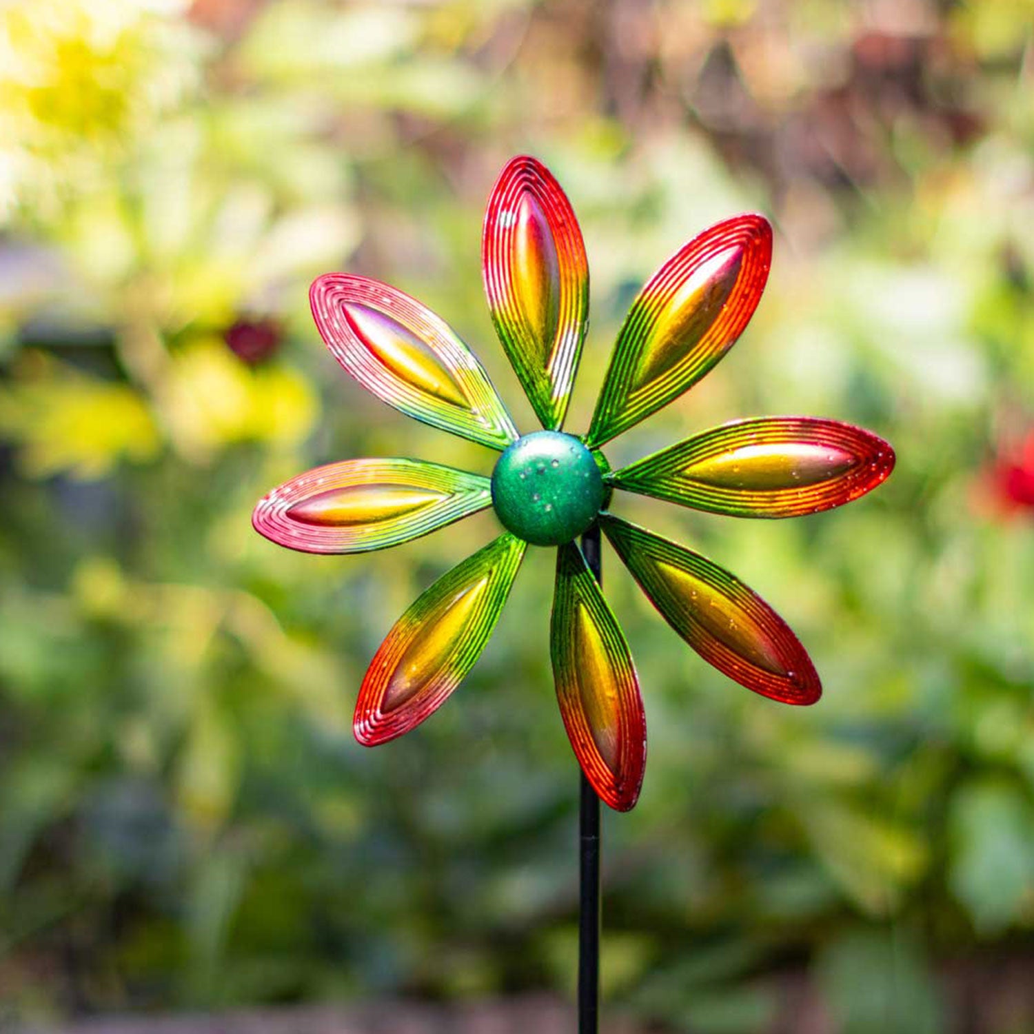 Kinetic Art Single Flower Multi-Color Metall Windrad Windspiel Metall Garten Windrad stehend