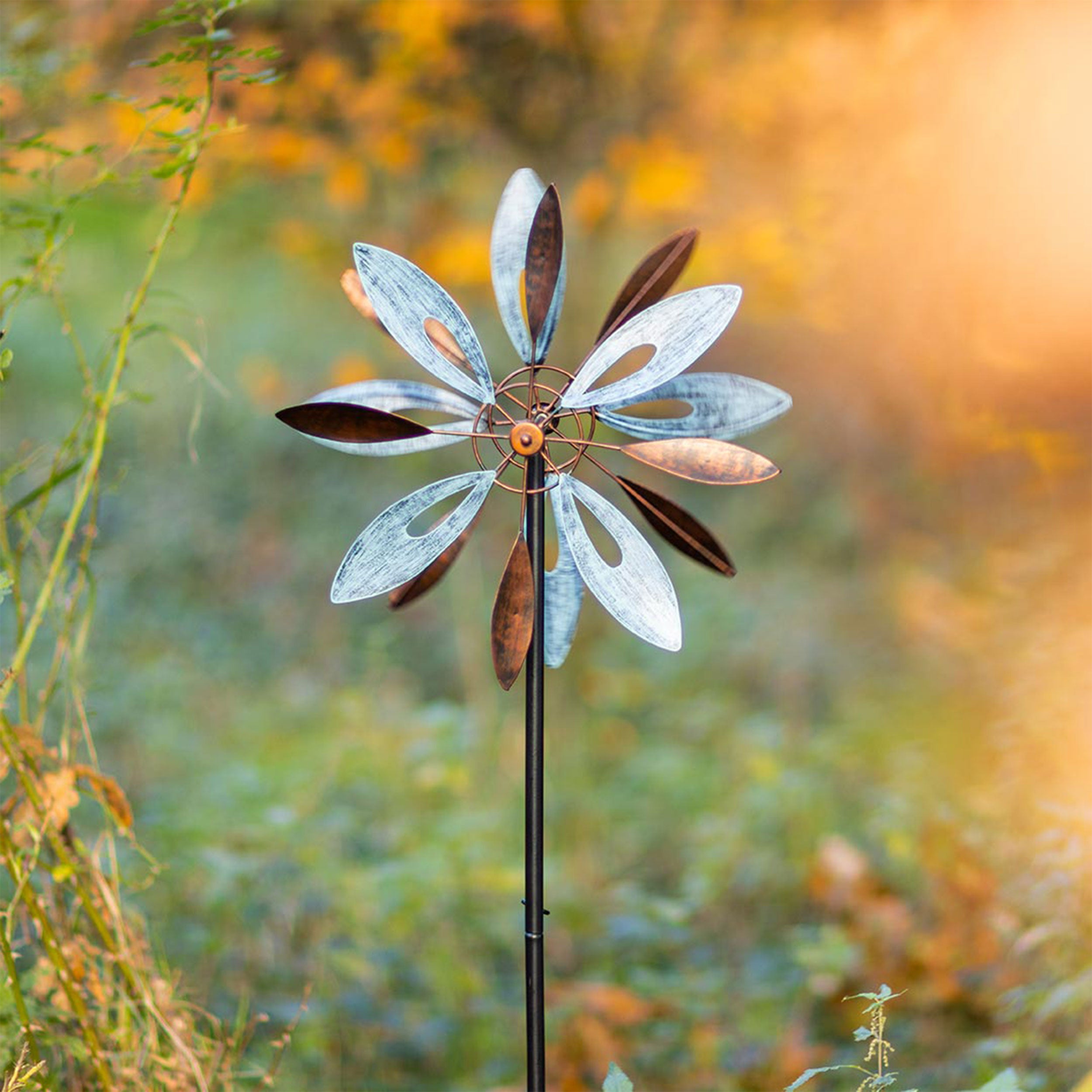 Kinetic Art Copper Flower Duett Metall Windrad Windspiel Metall Garten Windrad stehend