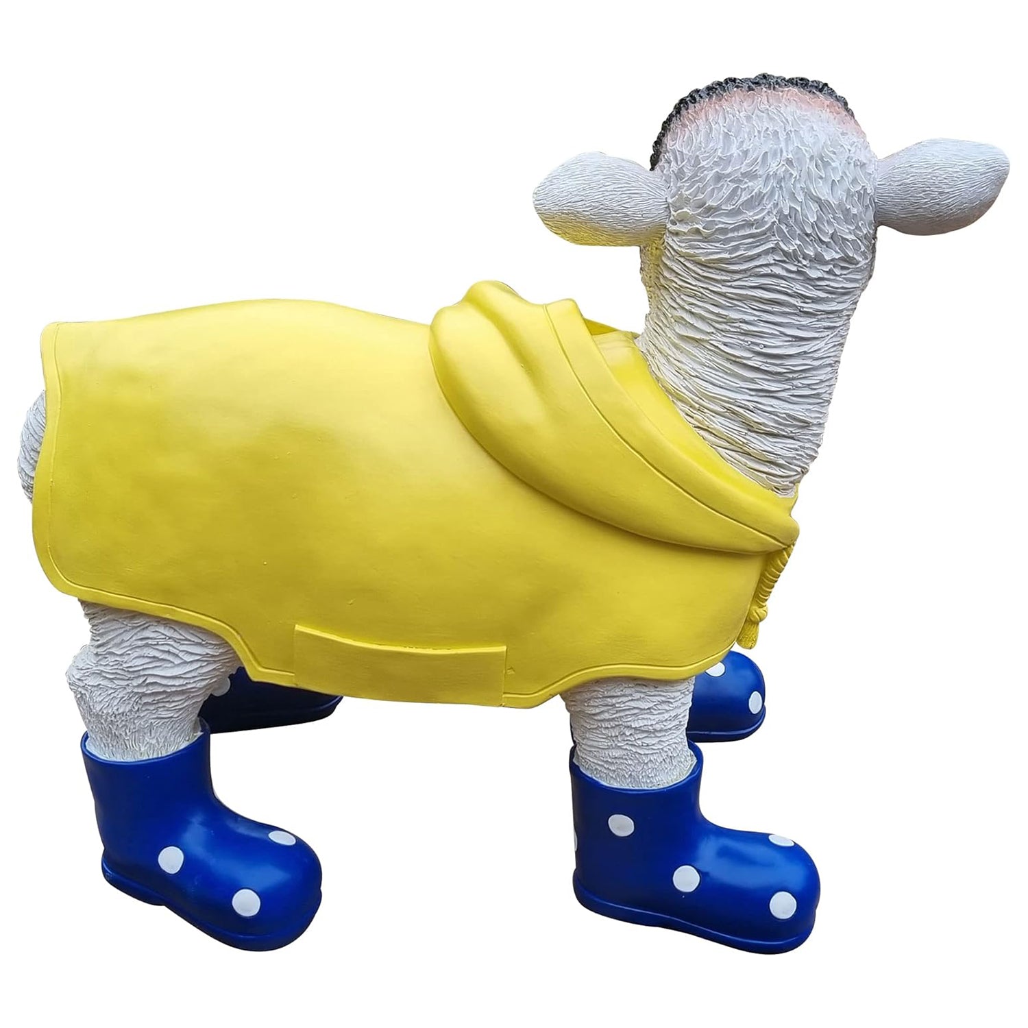 Deko Lamm mit blauen Gummistiefel und Mantel lustige Tierfigur Schaf Gartendeko
