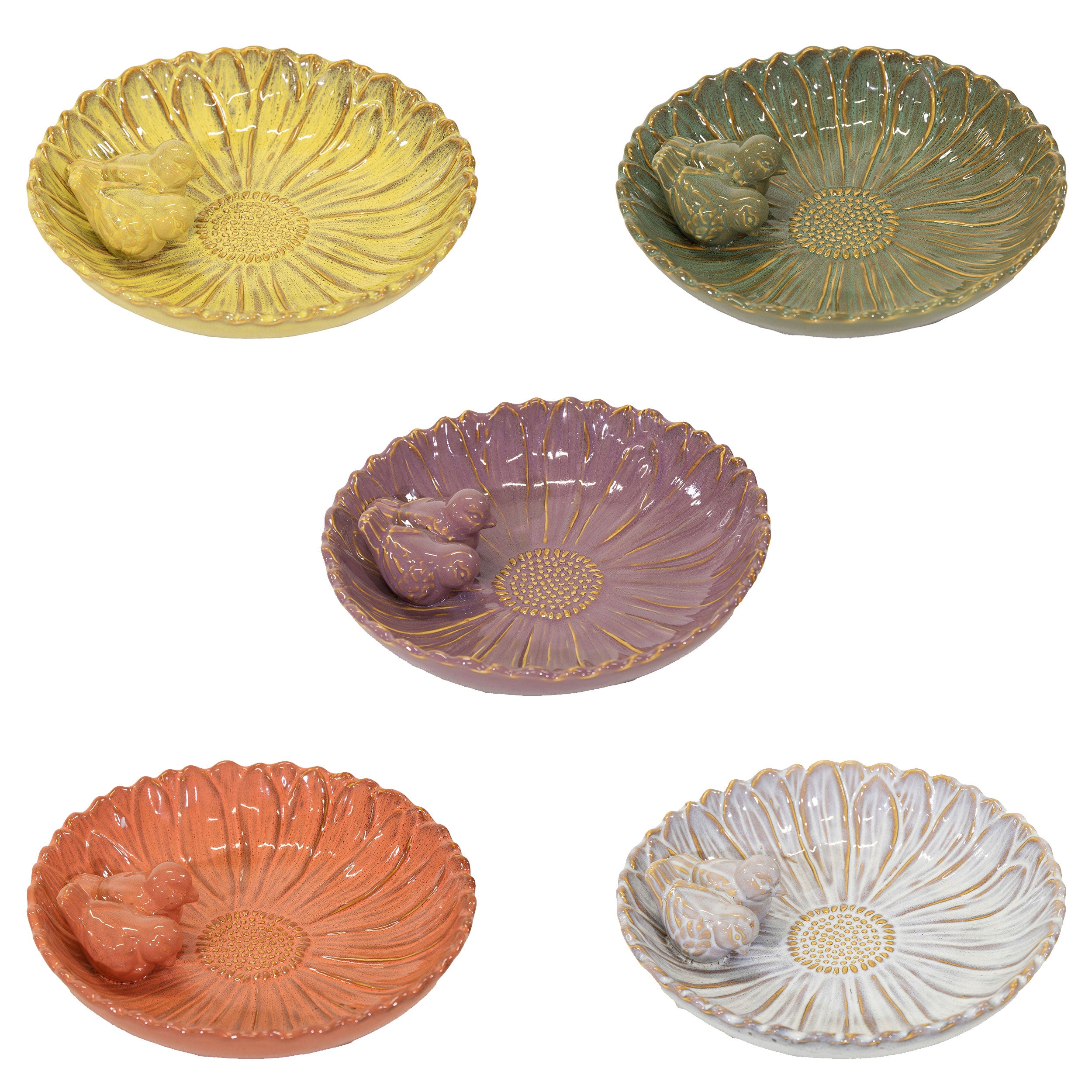 Vogeltränke winterfest | Fleur | Deko-Vogelbad mit 2 Keramikvögeln | glasierte Vogeltränke für Garten, Balkon oder Terrasse wetterfest, Ø 23 cm oder Ø 28 cm