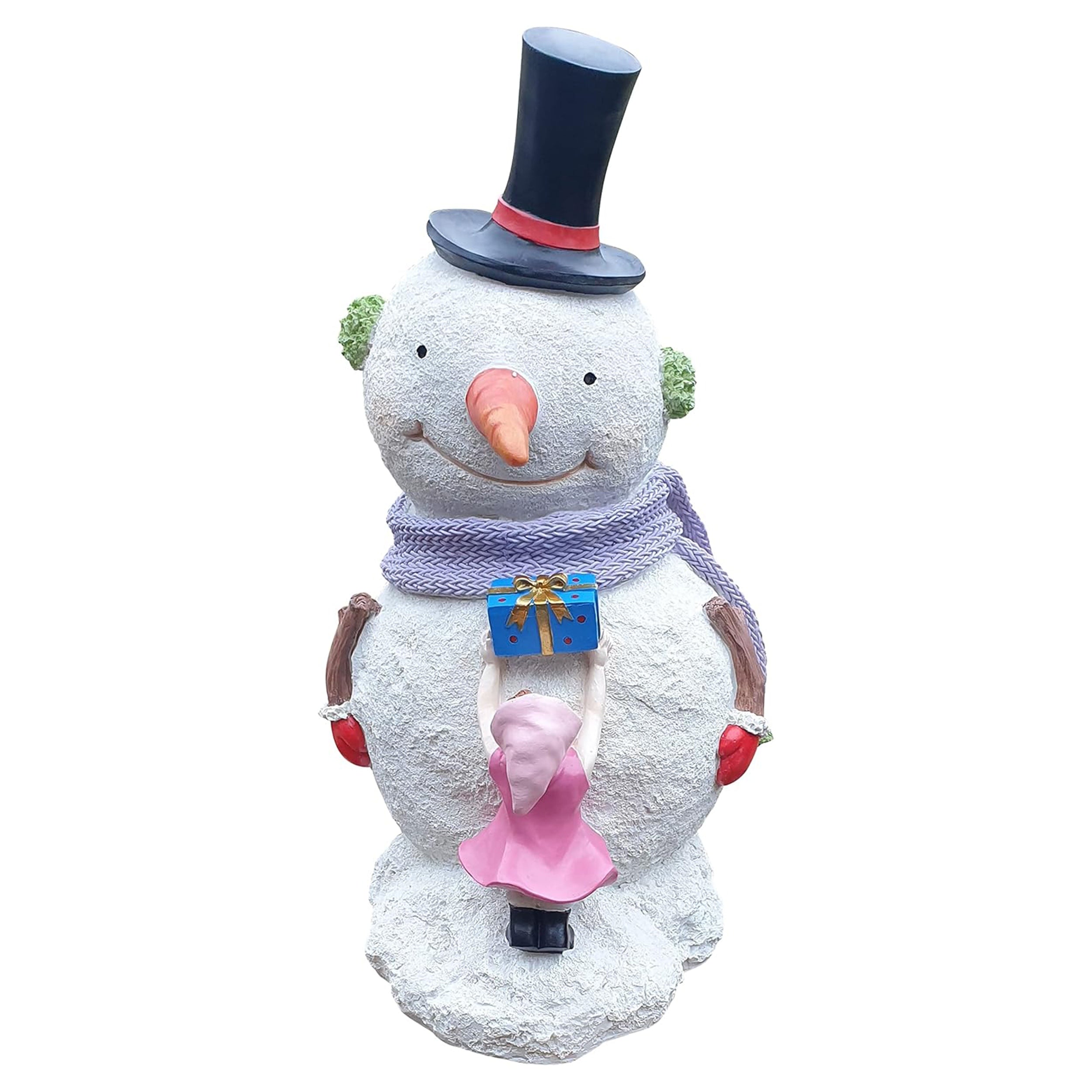 Große Schneemann Weihnachtsfigur mit Kind und Präsent – Detailreiche Winter-Dekoration für den Garten