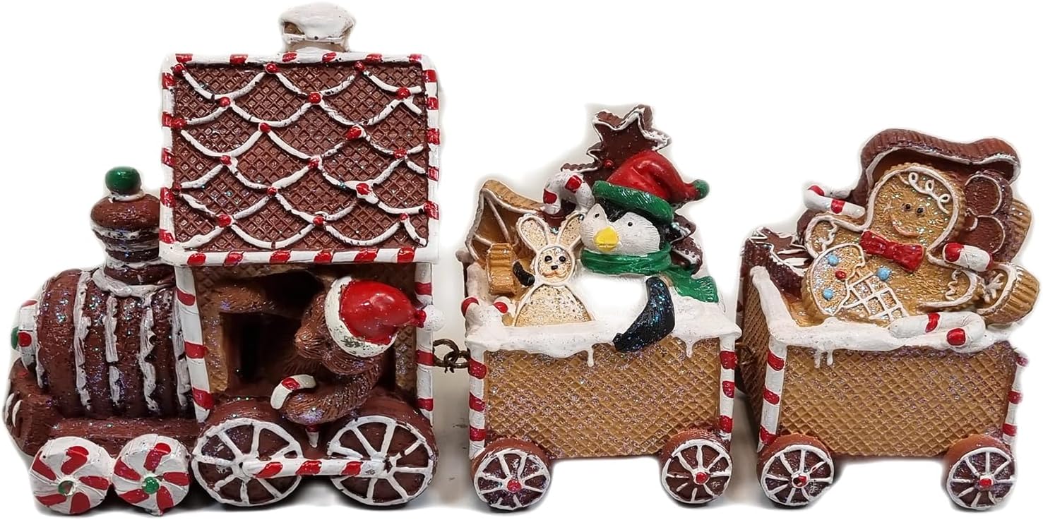 Dekofigur Weihnachtszug Lebkuchen – handbemalte Weihnachtsdeko aus Polyresin, 32×10×15 cm, klassische Lebkuchen Deko Weihnachten für Tisch & Regal