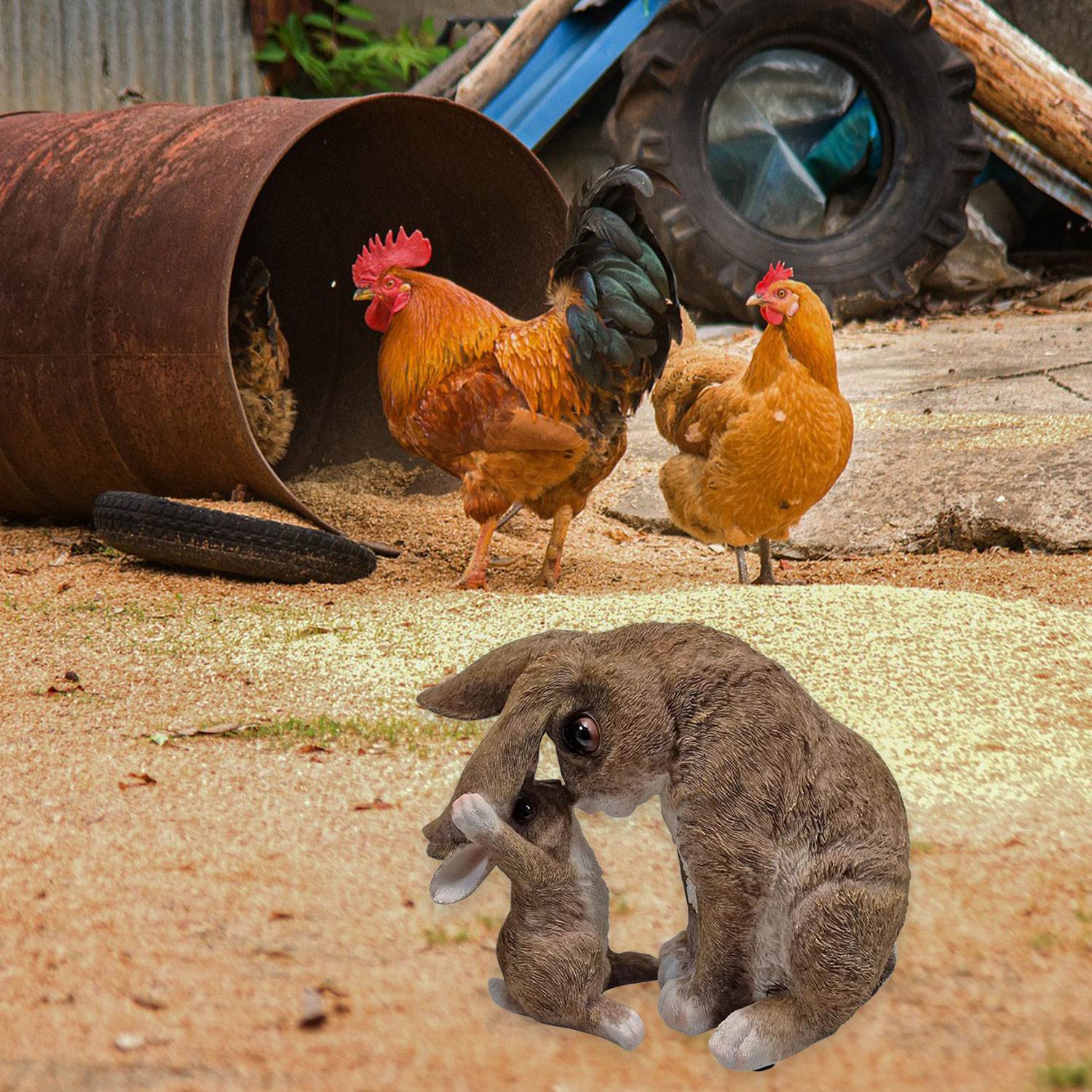 Dekofigur Hase mit Kind Kaninchen Hase Feldhase