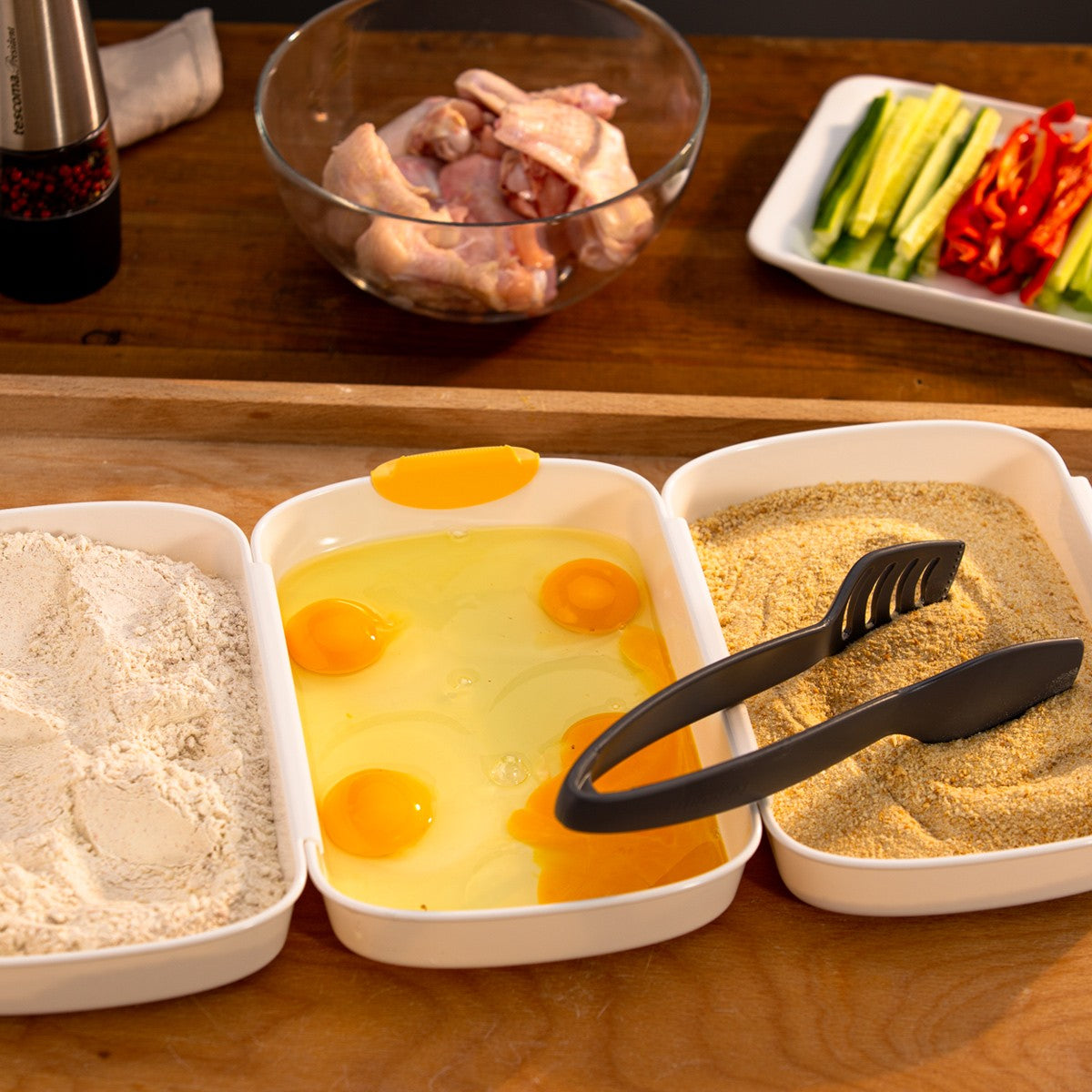 Panier-Set PRESTO von Tescoma – Dreifach Panierset mit Schalen und Zange