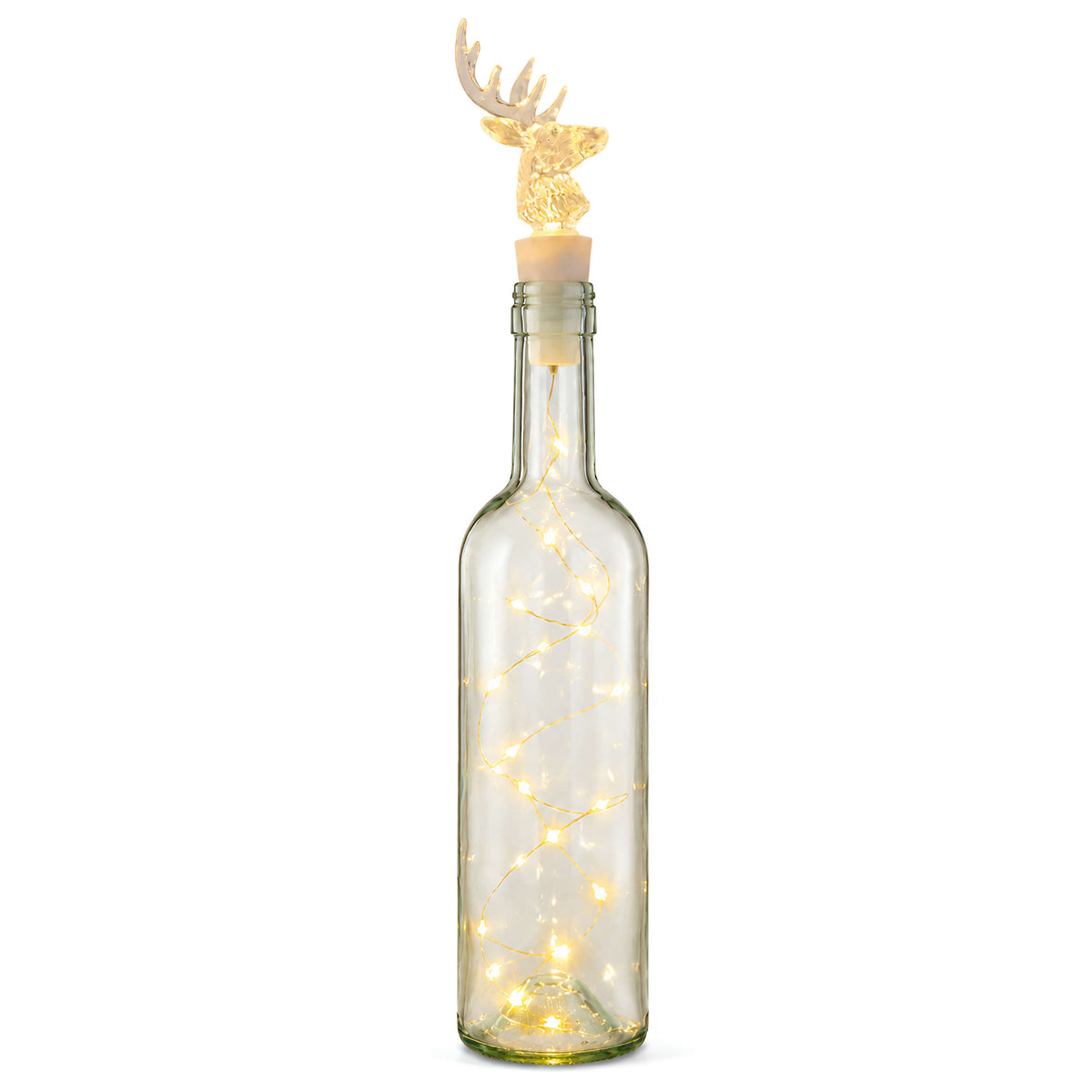 LED Flaschenlicht mit beleuchtetem Hirschkopf - Warmweißes Licht, Dekorative Flaschenbeleuchtung mit Micro Lichterkette