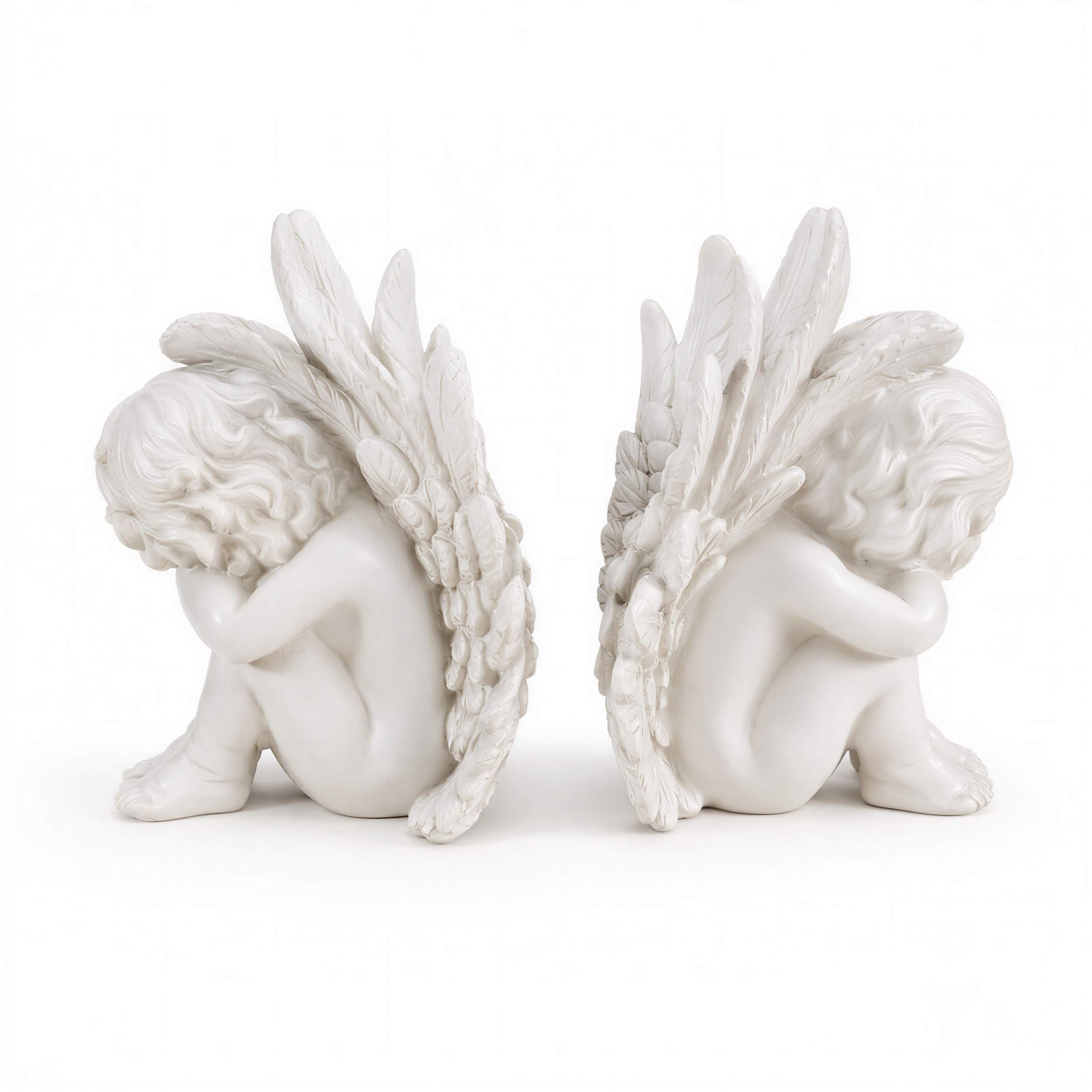 Engel Figur 2er Set Grabengel weiß sitzend Grabschmuck Grabdeko für Friedhof Garten und Zuhause wetterfest