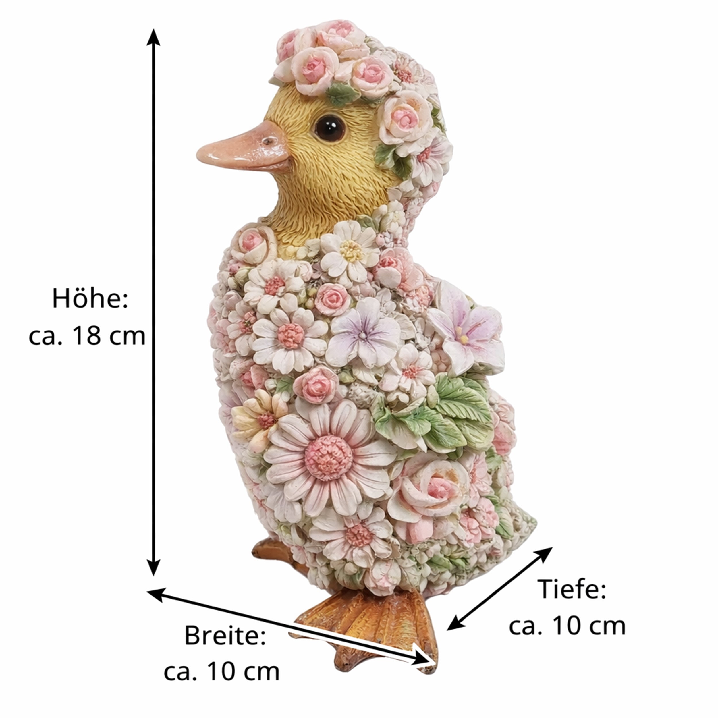 Dekofigur Ente mit Blumendekor wetterfest handbemalt für Innen und Außen