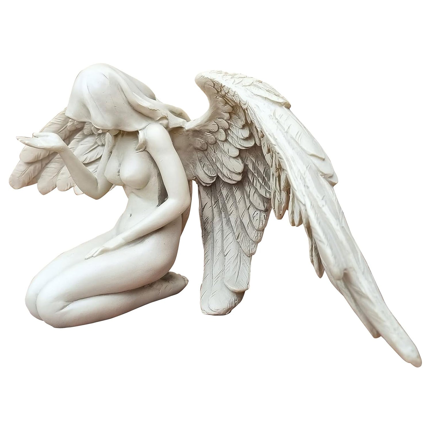 Engelfigur wetterfest kniend Creme ca. 36 cm Flügel Dekofigur