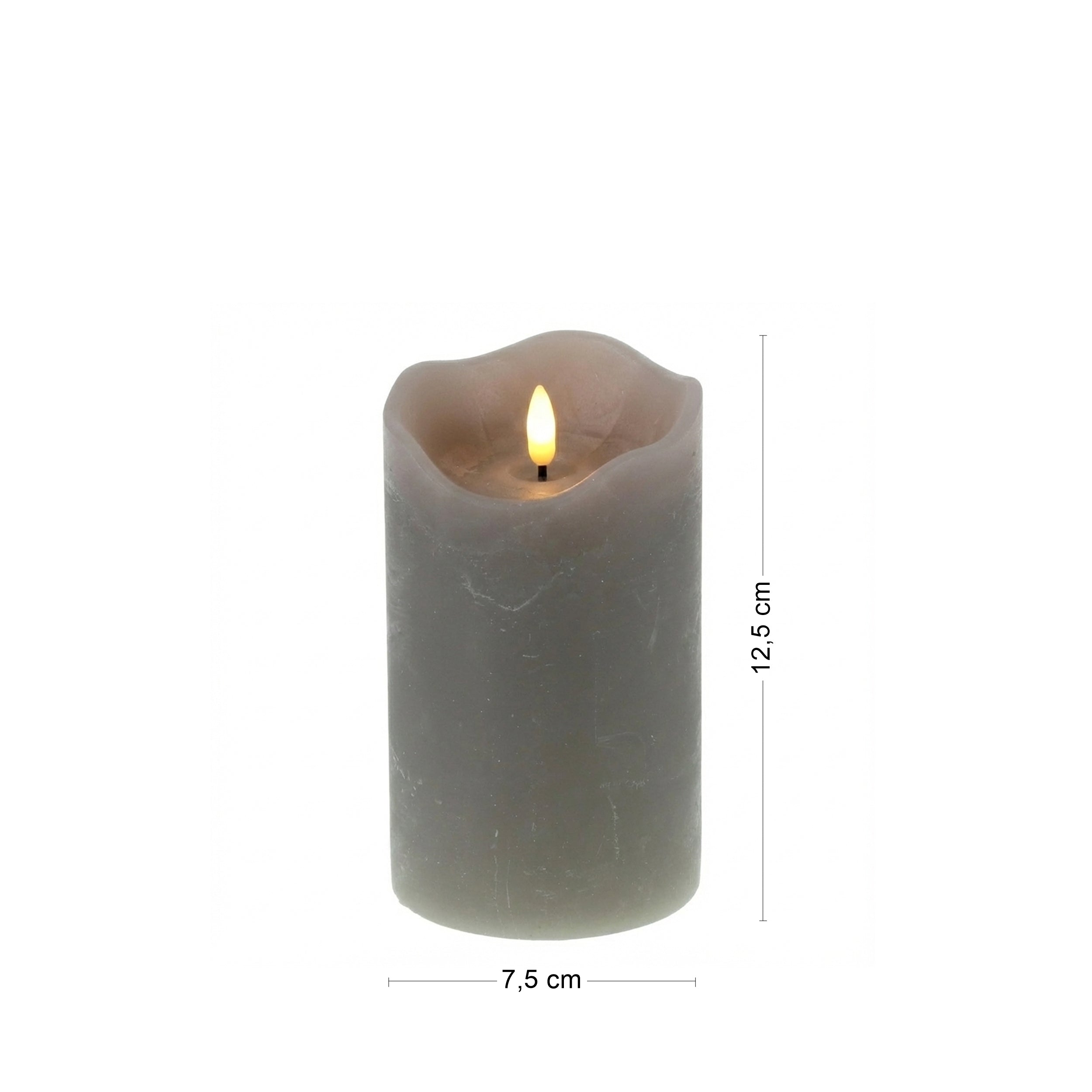 LED Kerze grau mit 3D Flamme Echtwachs Optik Timer 6h 18h Indoor Deko Kerze flackernd batteriebetrieben in drei Größen