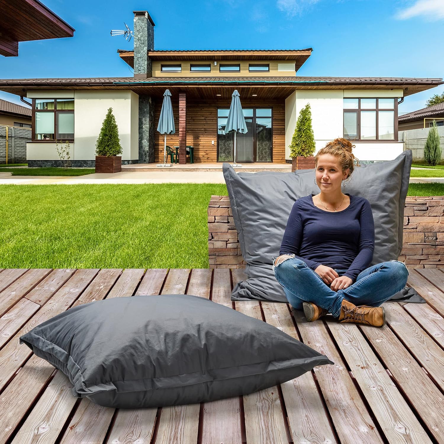 XL Sitzsack Outdoor Sitzkissen wetterfest – Perfekte Sitzgelegenheit für Garten, Balkon und Terrasse