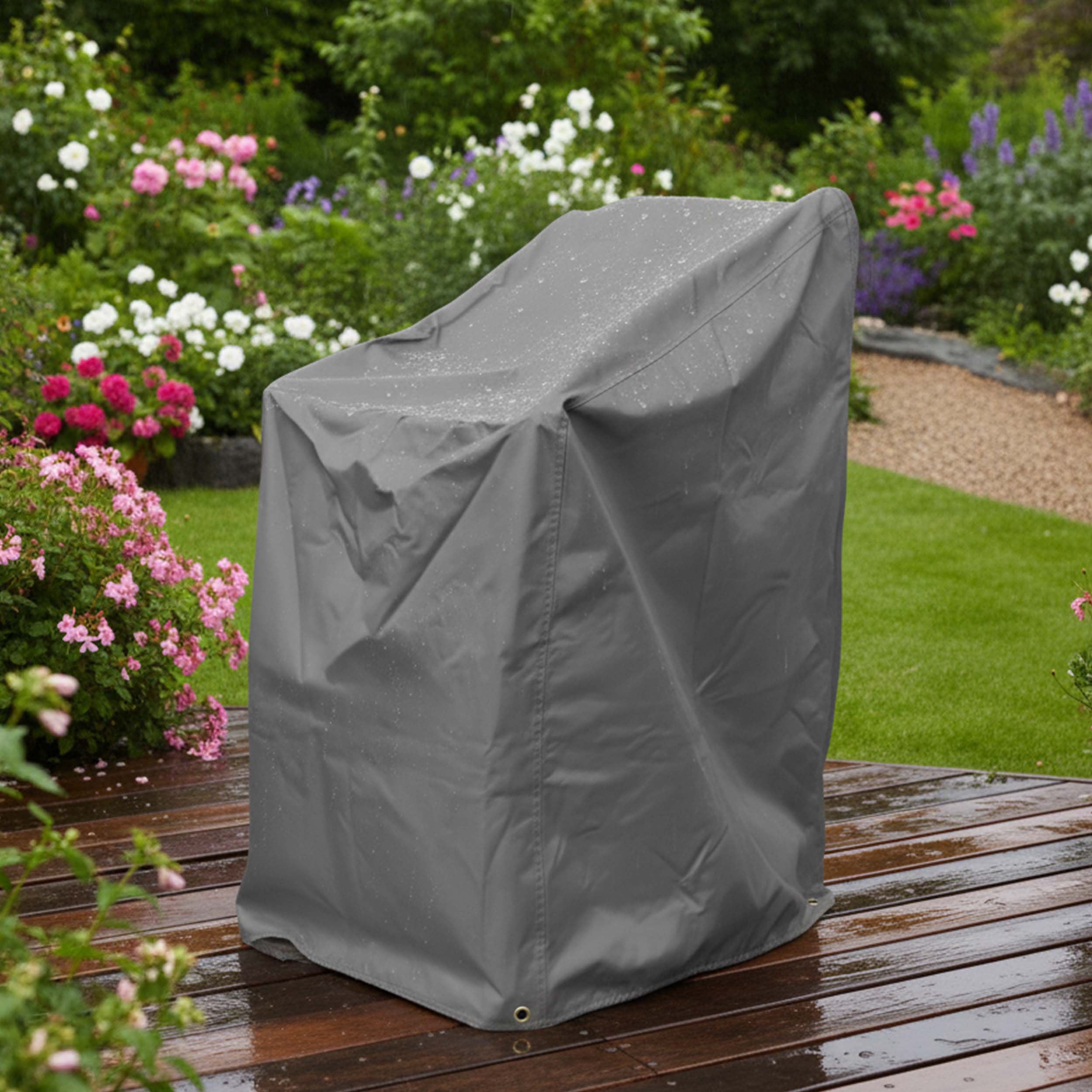 Schutzhülle Stapelstühle 65 × 65 × 120/80 cm – Modell Baltrum NaturLine – robuste Abdeckung aus Oxford 420D