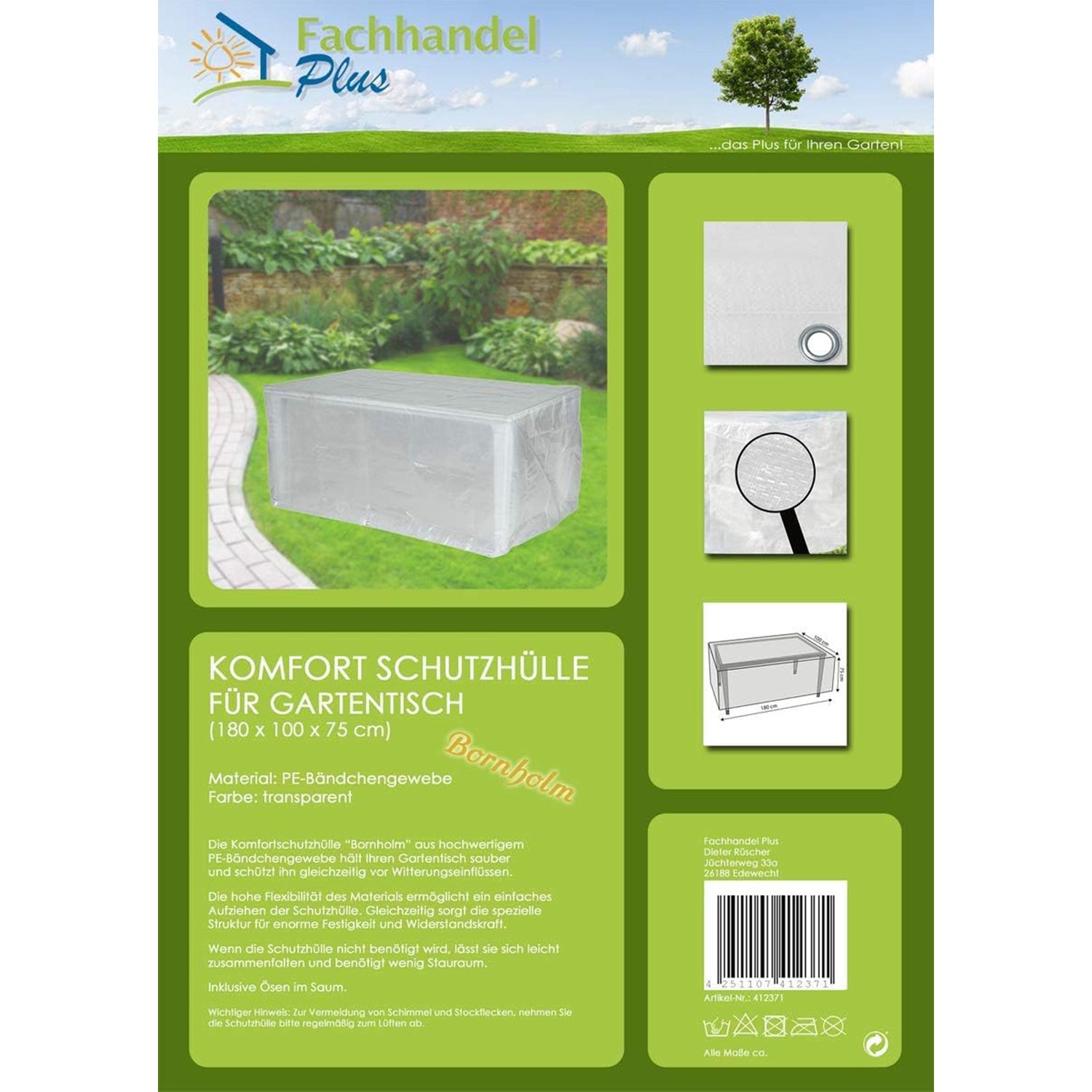 Schutzhülle 180x100x75cm für rechteckige Gartentische transparent Komfort Möbelschutzhülle