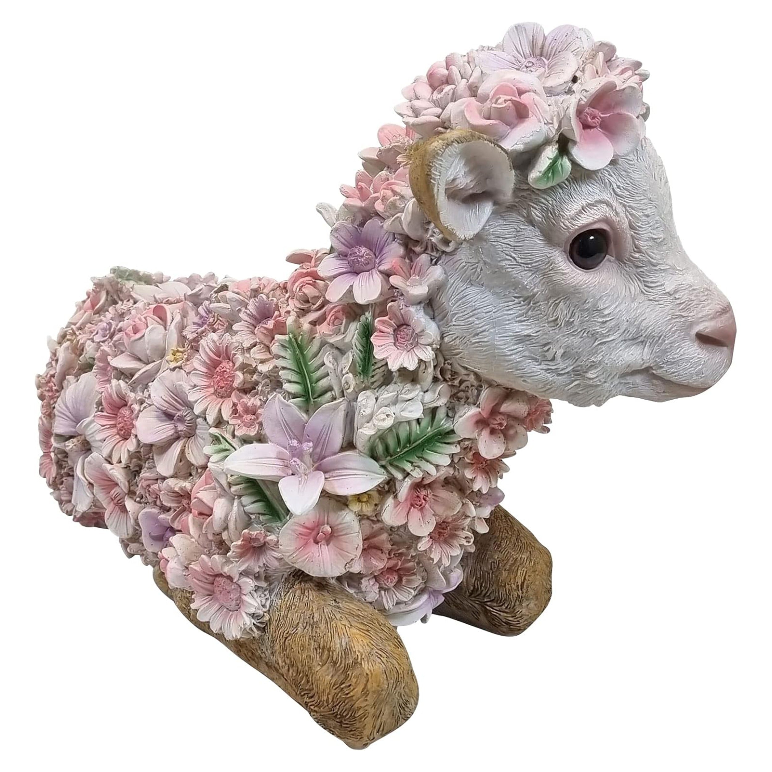 Dekofigur Ziege mit Blumen wetterfest handbemalt