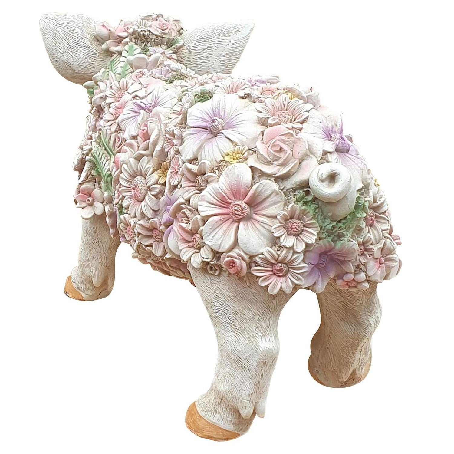 Schwein Schweinchen Tierfigur stehend mit Blumendekor Gartenfigur Dekofigur