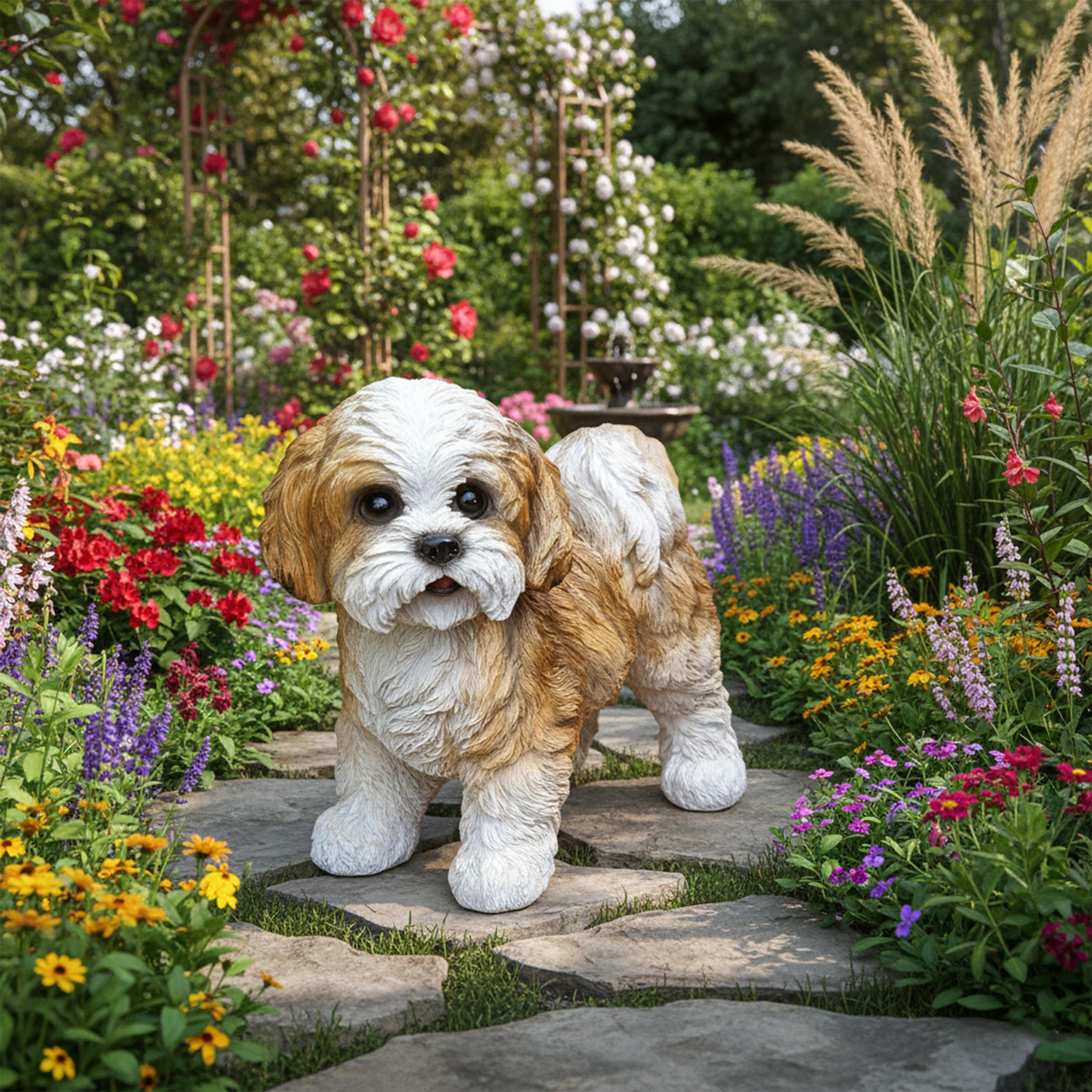 Dekofigur Hunde Figur Shih Tzu Toffie handbemalt wetterfest