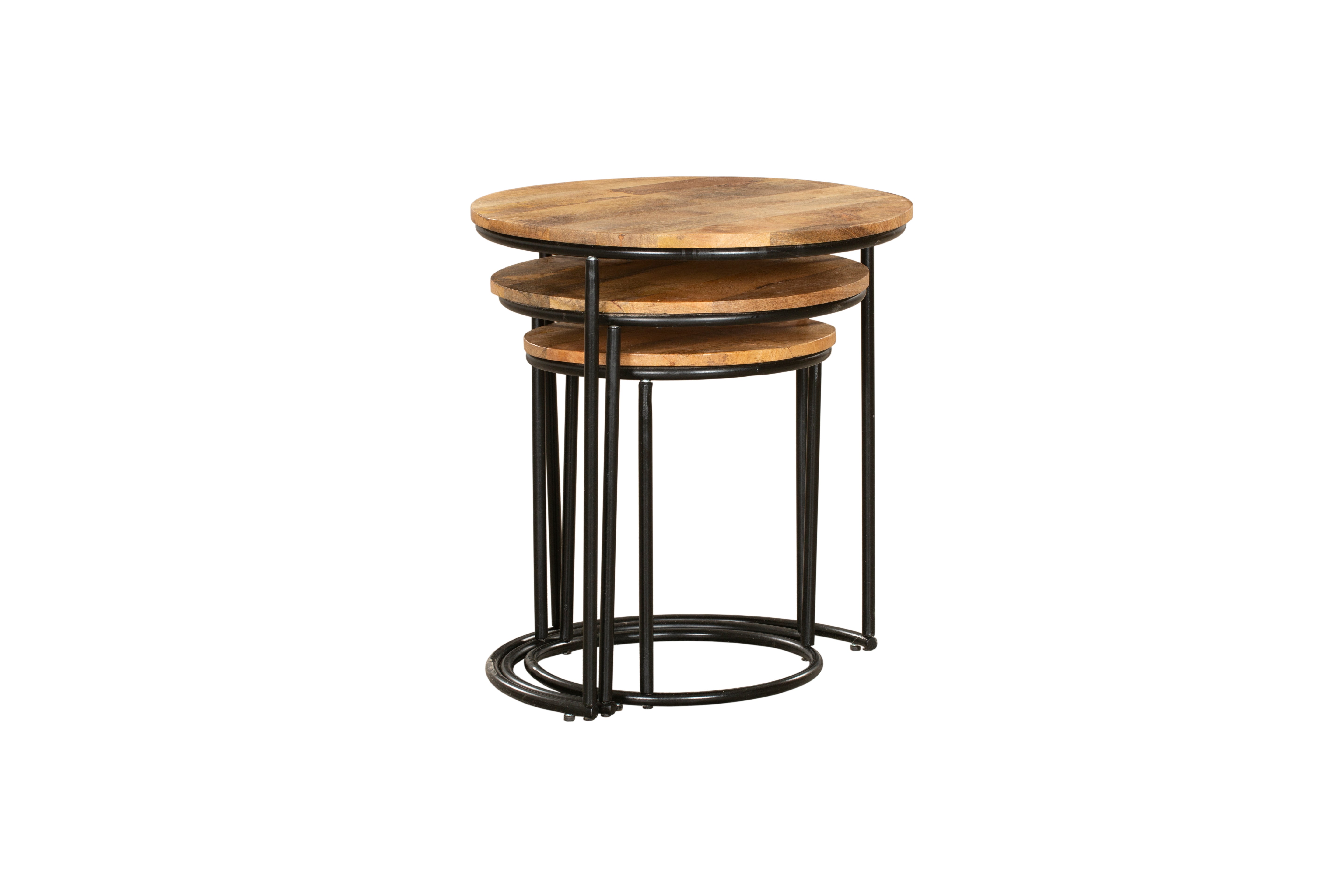 Beistelltisch 3er-Set runde Satztische MADURAI Couchtisch-Set aus Holz und Metall von Interia Home & Living