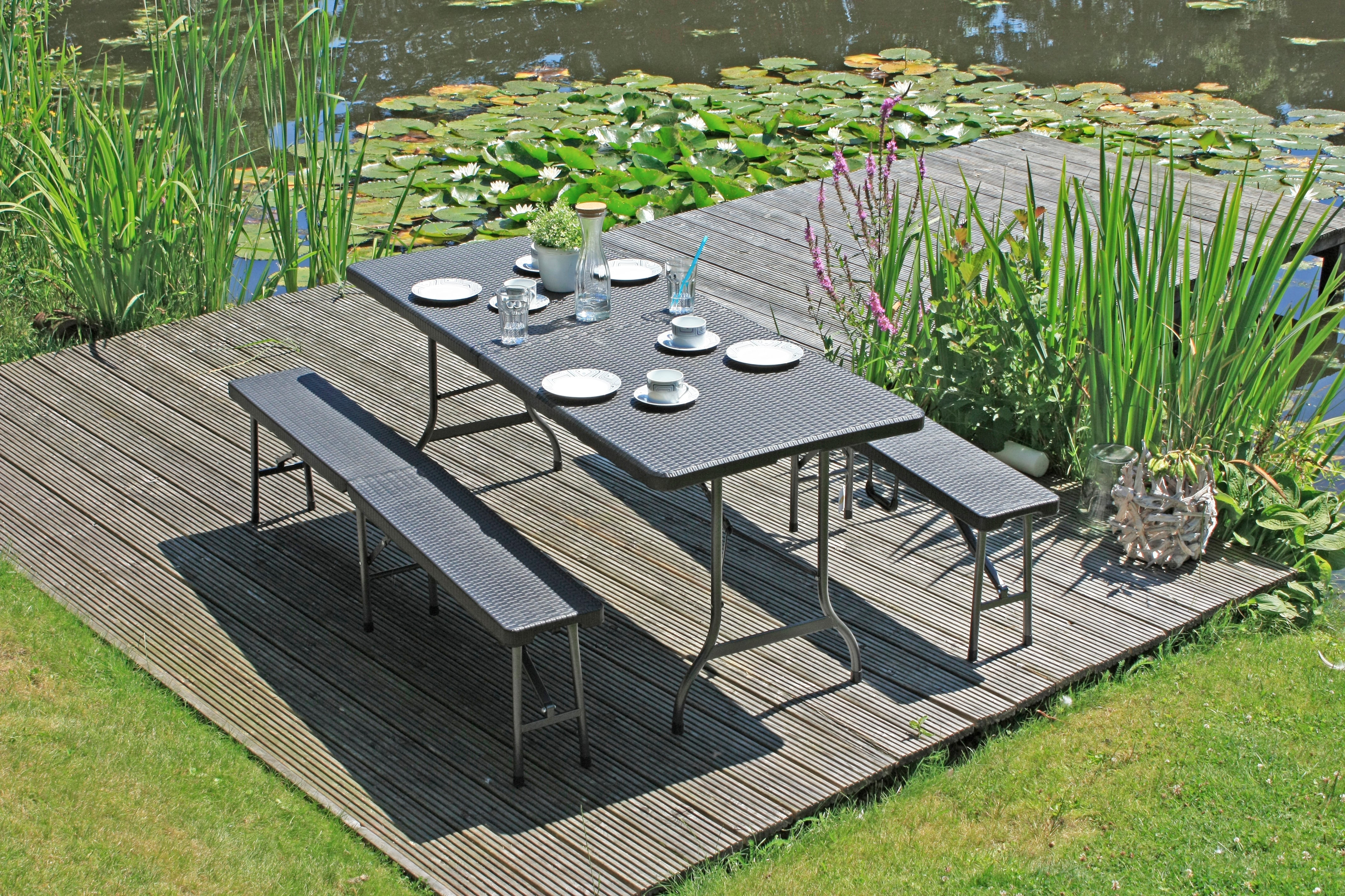 Tisch-Set 3-teilig klappbare Bierzeltgarnitur VENTANA Gartenset in Rattan-Optik von Garden Pleasure