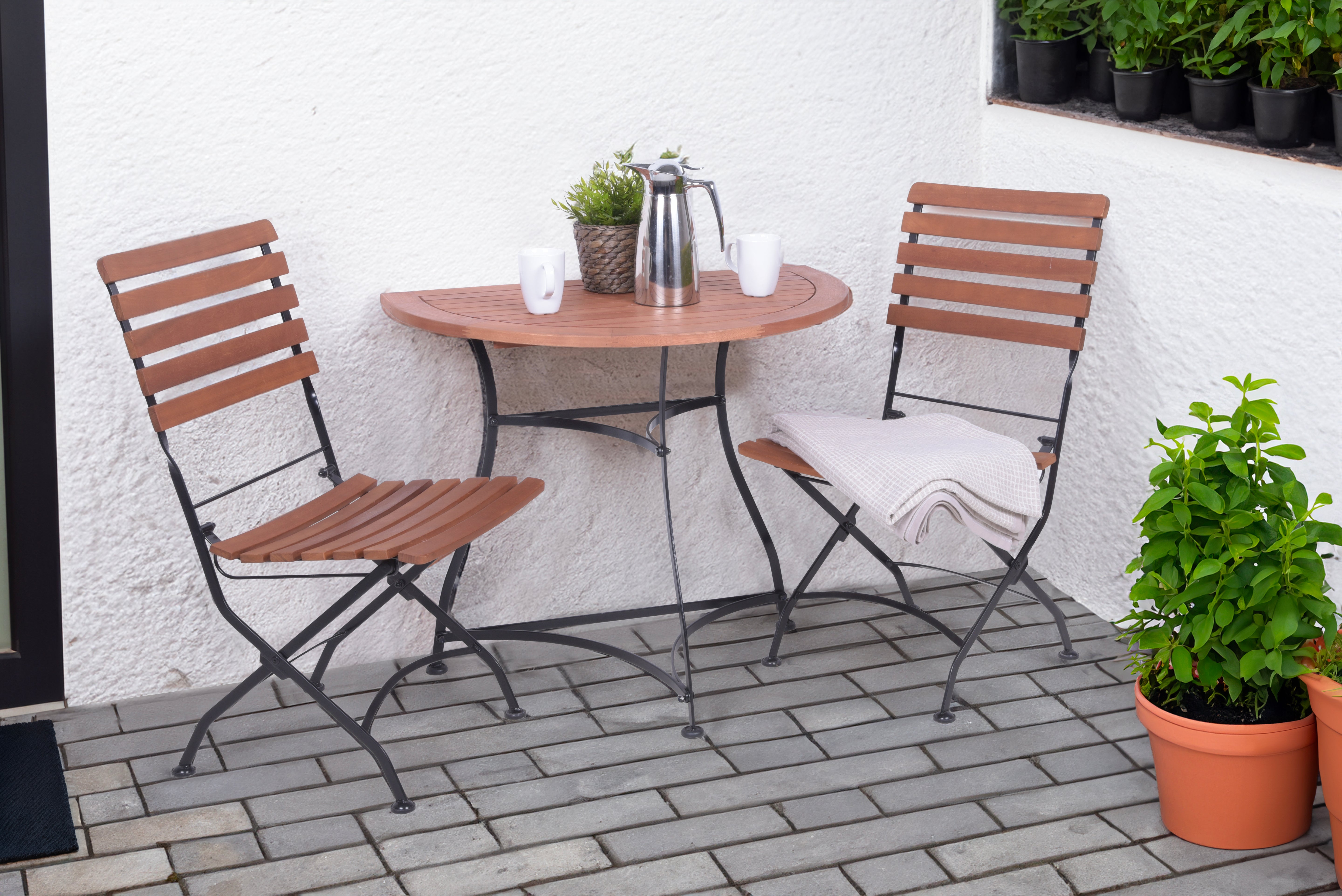 Balkontisch halbrunder Klapptisch WIEN Hängetisch Eukalyptus von Garden Pleasure