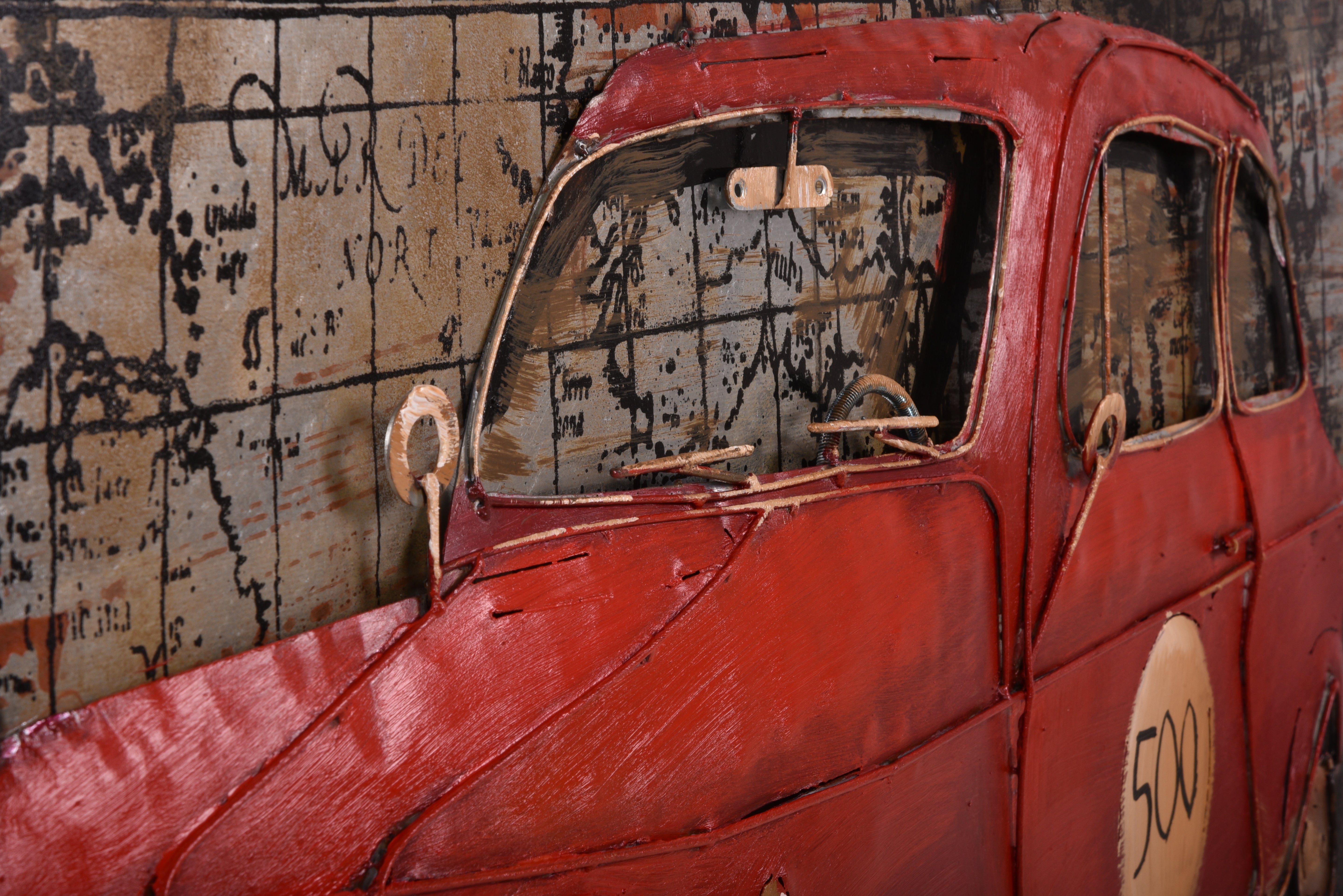 3D Metallbild rotes Auto lebhaftes Wandbild Oldtimer 3D-Wanddeko von Interia Home & Living