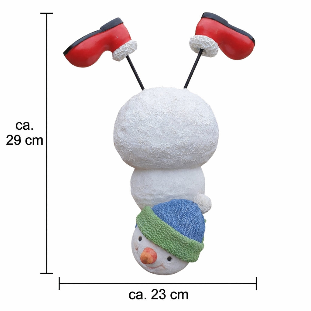 Lustige Weihnachtsdeko Schneemann im Handstand wetterfest