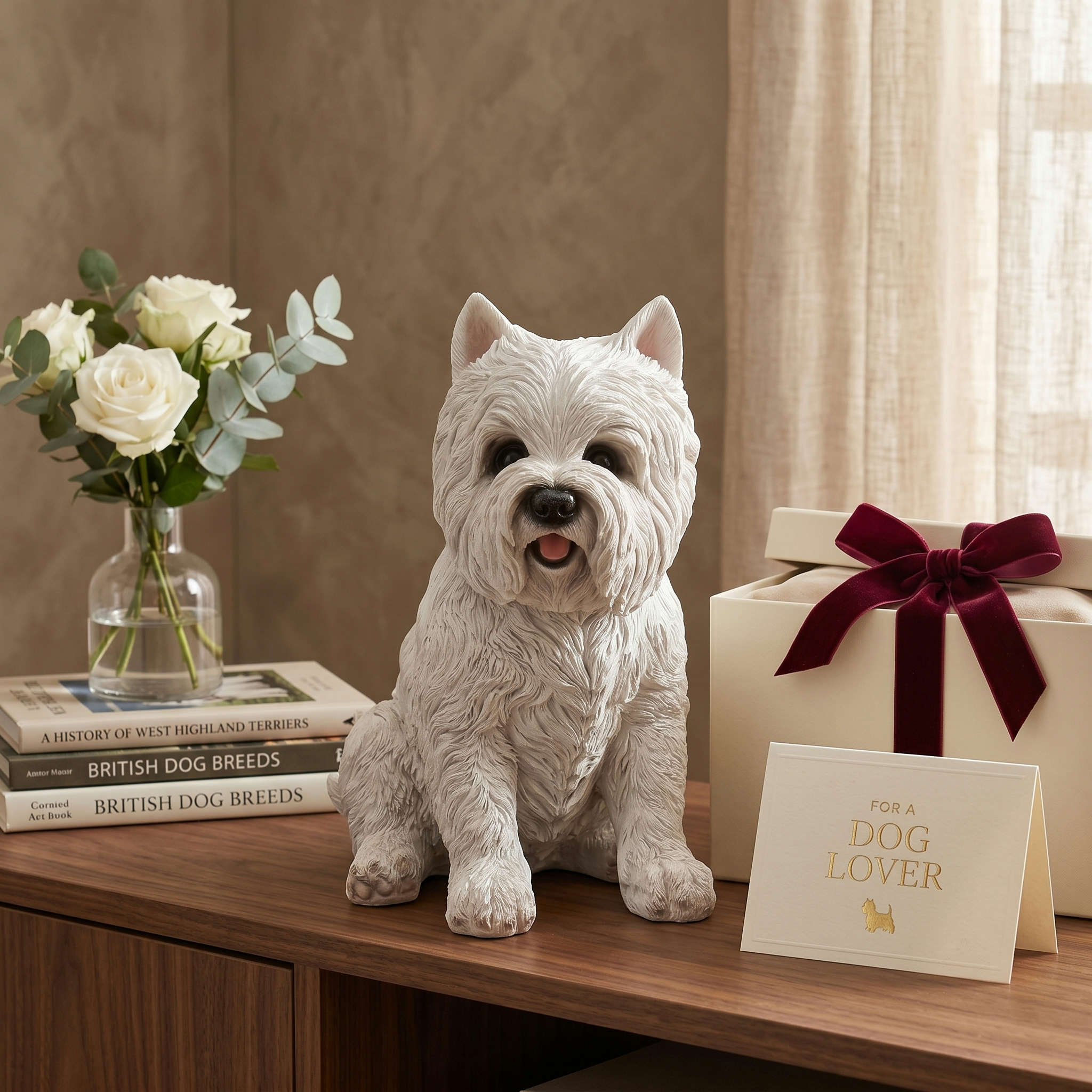 Dekofigur West Highland Terrier weiß sitzend Gartenfigur Tierfigur