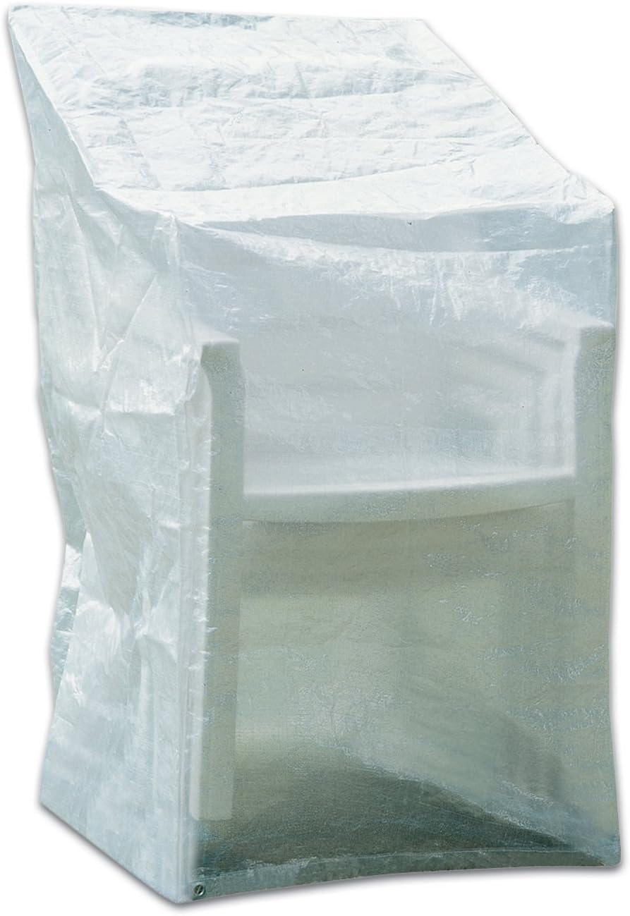 Profiline Schutzhülle für Stapel- und Relaxstühle, transparent, wetterfeste Abdeckung aus PE-Bändchengewebe mit Ösen und Kordel, 65x110x150 cm