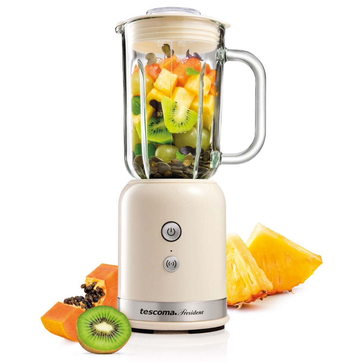 Smoothie Maker PRESIDENT von Tescoma – 2-in-1 Standmixer mit Reiseflasche Beige