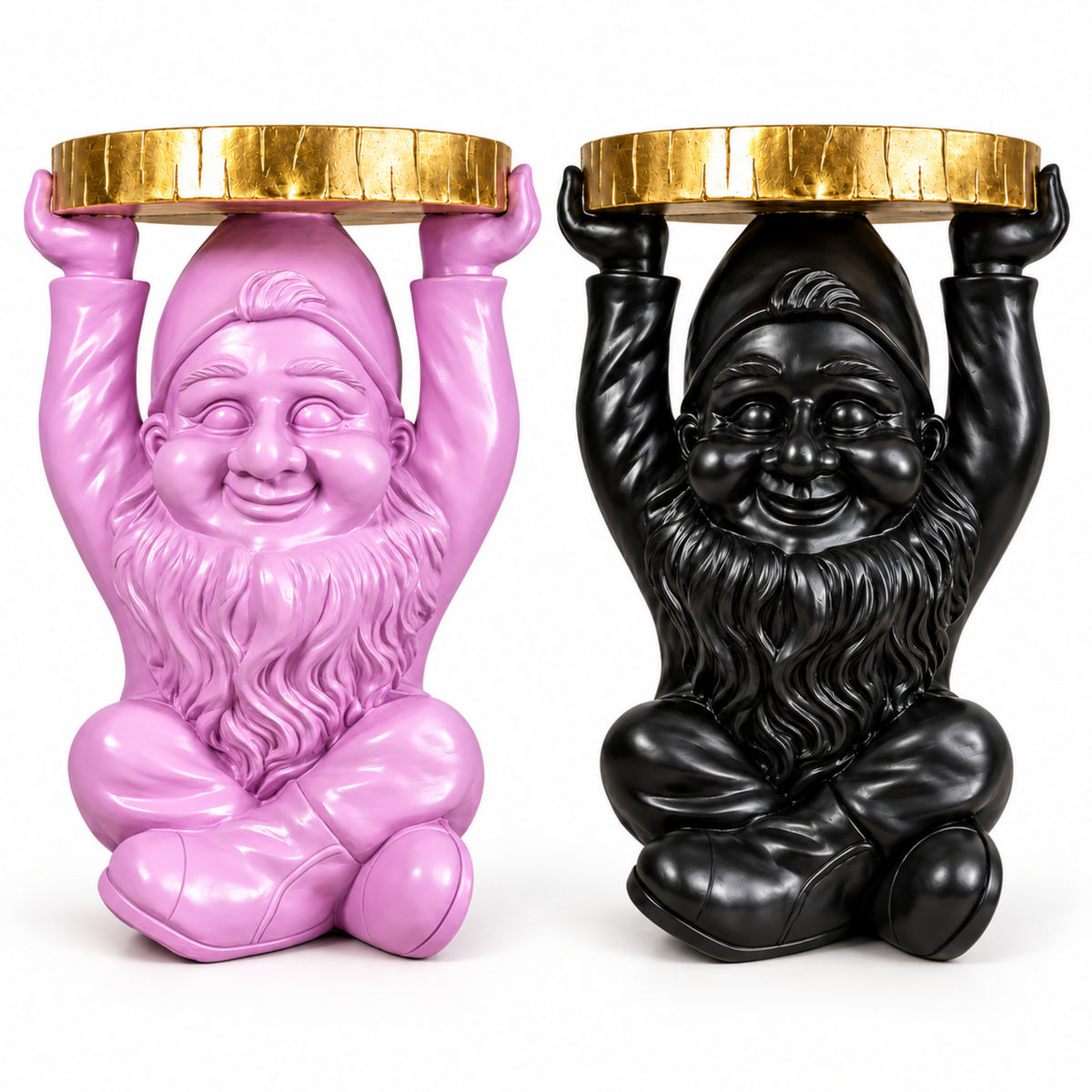 Beistelltisch Gartenzwerg mit goldfarbener Tischplatte Design Telefontisch klein für Wohnzimmer Flur und Schlafzimmer in Rosa oder Schwarz