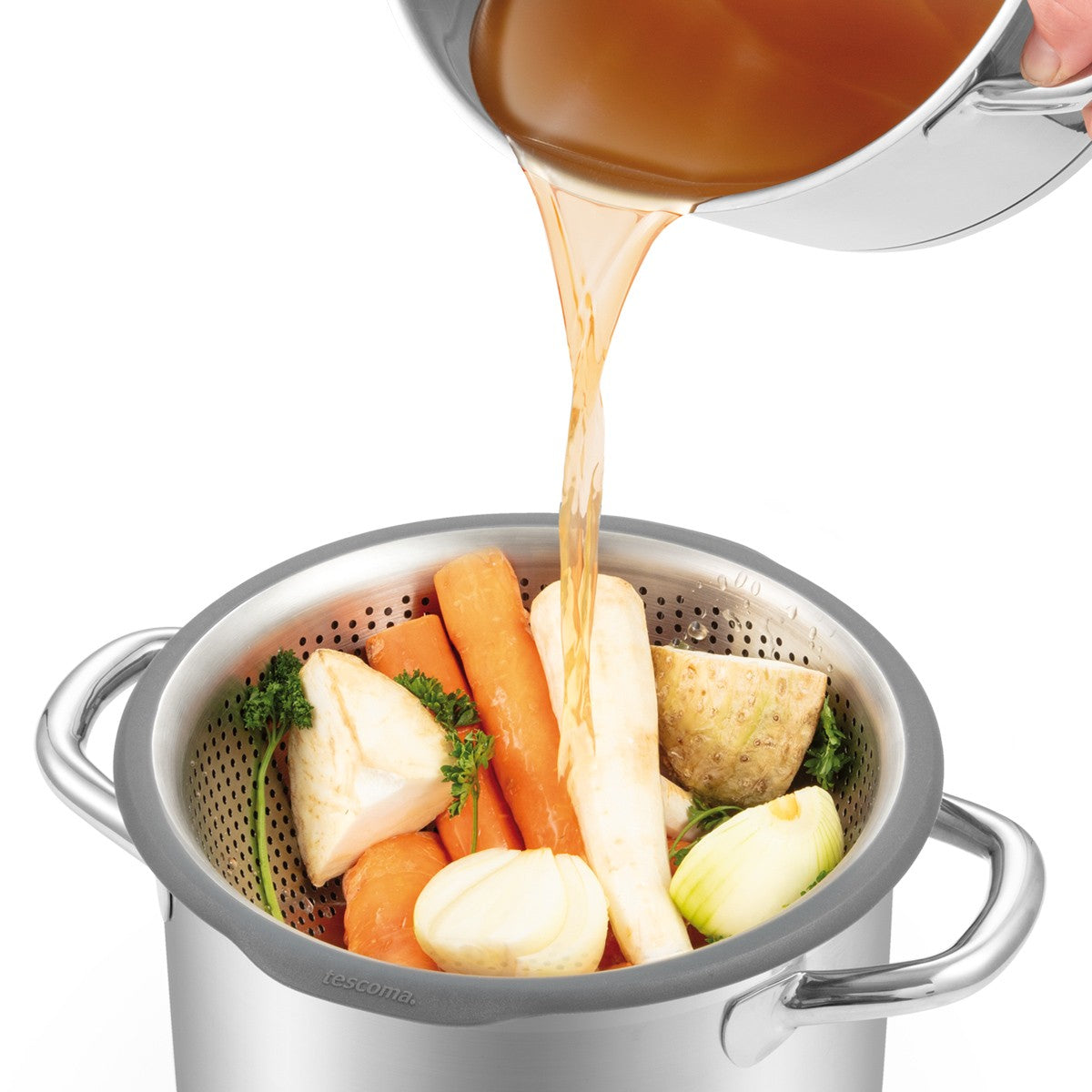Seiher mit breitem Rand GrandCHEF 26 cm von Tescoma – großer Edelstahl-Seiher