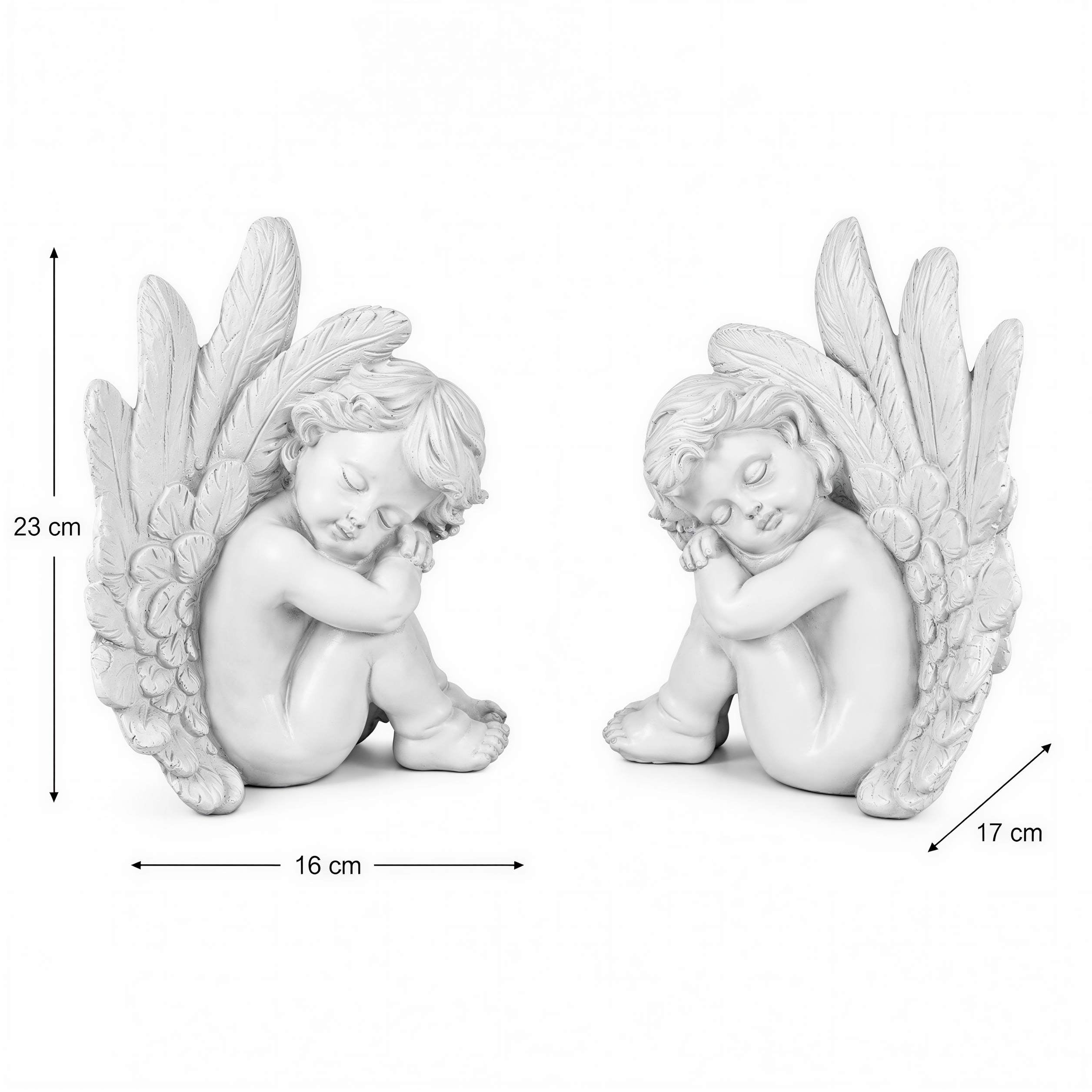 Engel Figur 2er Set Grabengel weiß sitzend Grabschmuck Grabdeko für Friedhof Garten und Zuhause wetterfest