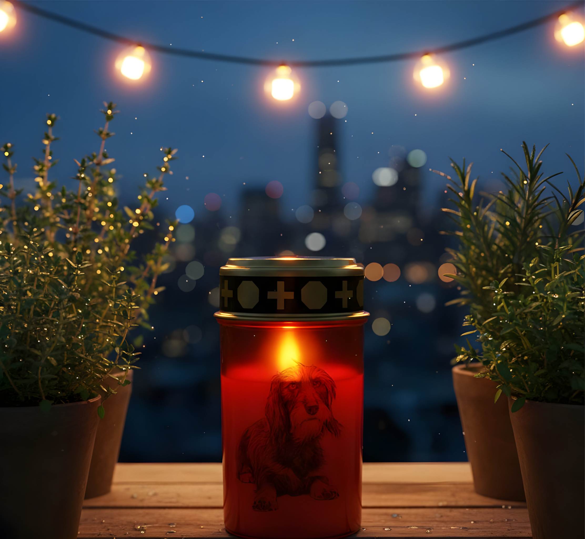 LED Grablicht Hund Grablicht LED mit 2 LR14 Batterien Grabschmuck Hund in Rot oder Weiß, verschiedene Motive zur Auswahl