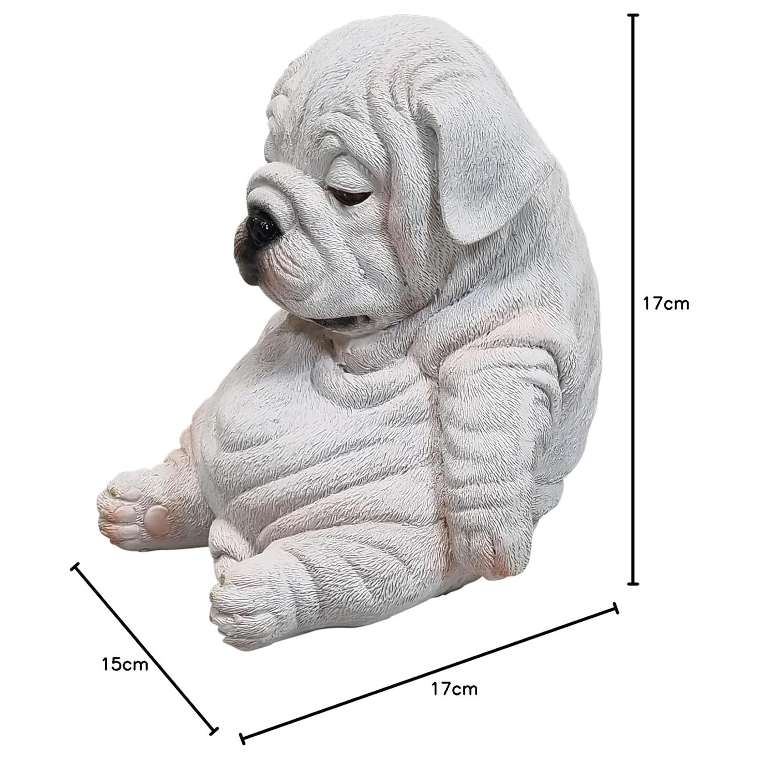 Hundefigur Englische Bulldogge Tierfigur Dekofigur Welpe sitzend weiß