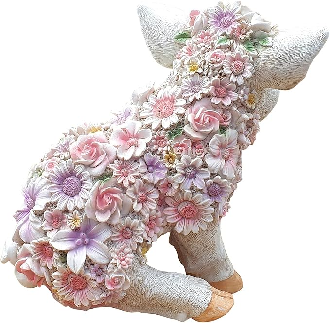 Schwein Dekofigur Schweinchen Tierfigur sitzend mit Blumendekor Gartenfigur