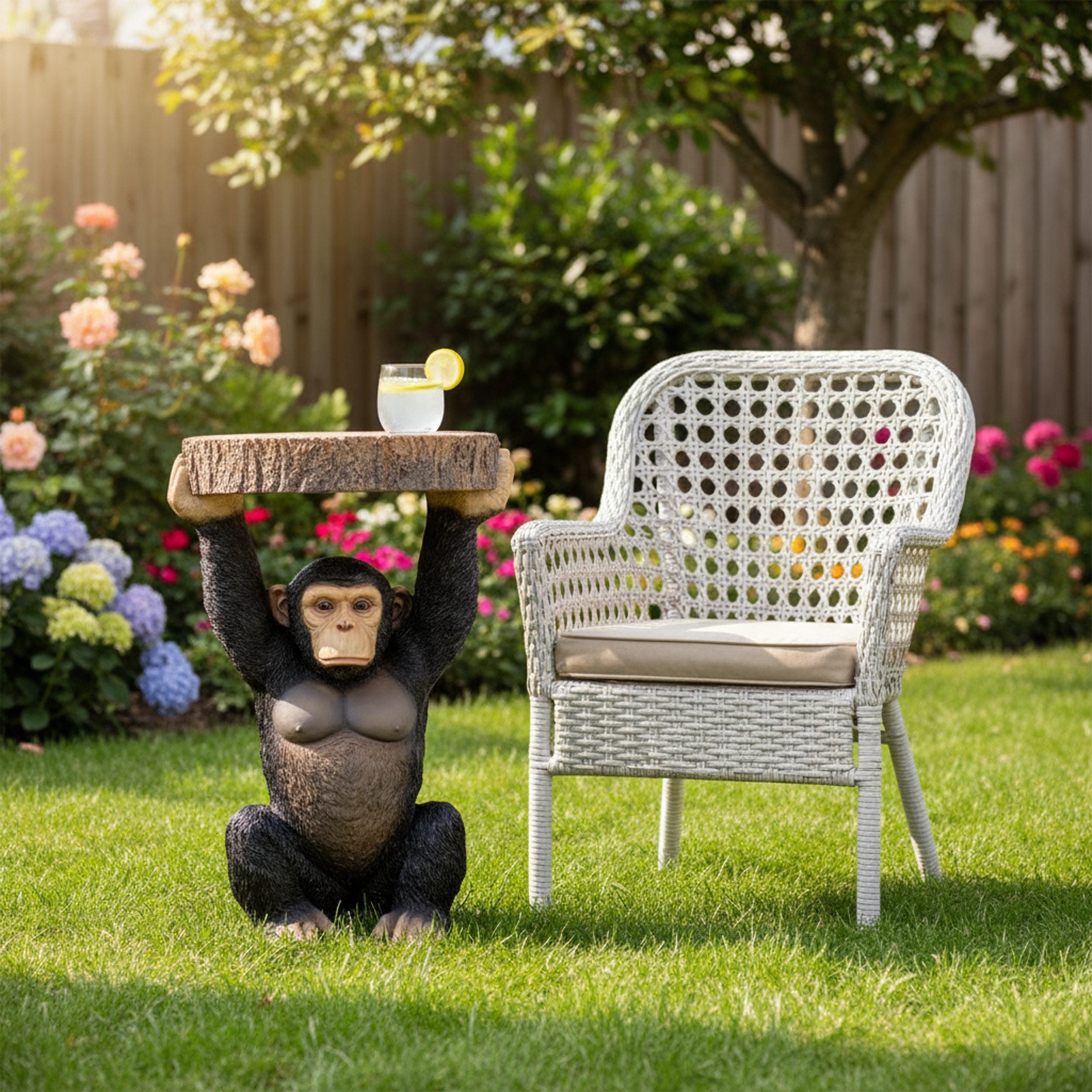 Beistelltisch Tiere Affe Figur als Telefontisch klein Beistelltisch Design für Garten Terrasse Balkon und Wohnbereich
