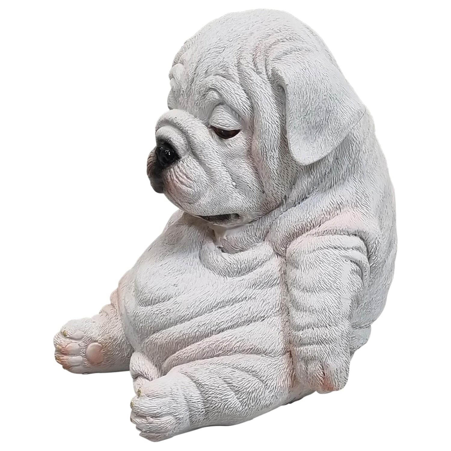 Hundefigur Englische Bulldogge Tierfigur Dekofigur Welpe sitzend weiß