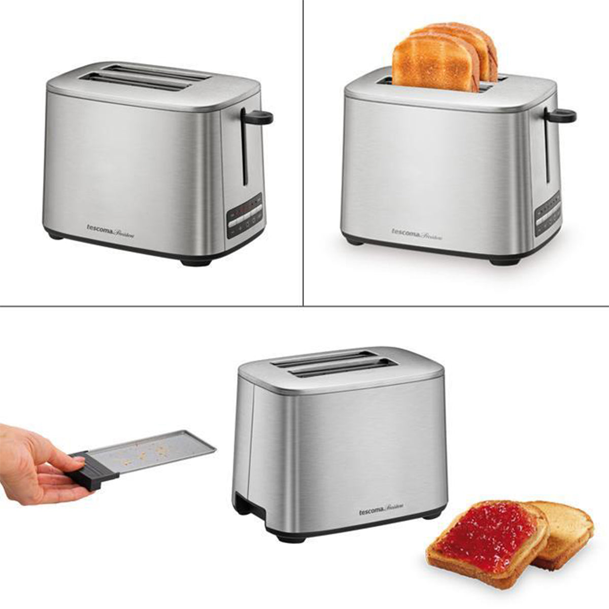 Tescoma 909110 President Edelstahl Toaster 2 Scheiben Toastautomat Krümelschublade 6 Bräunugsstufen