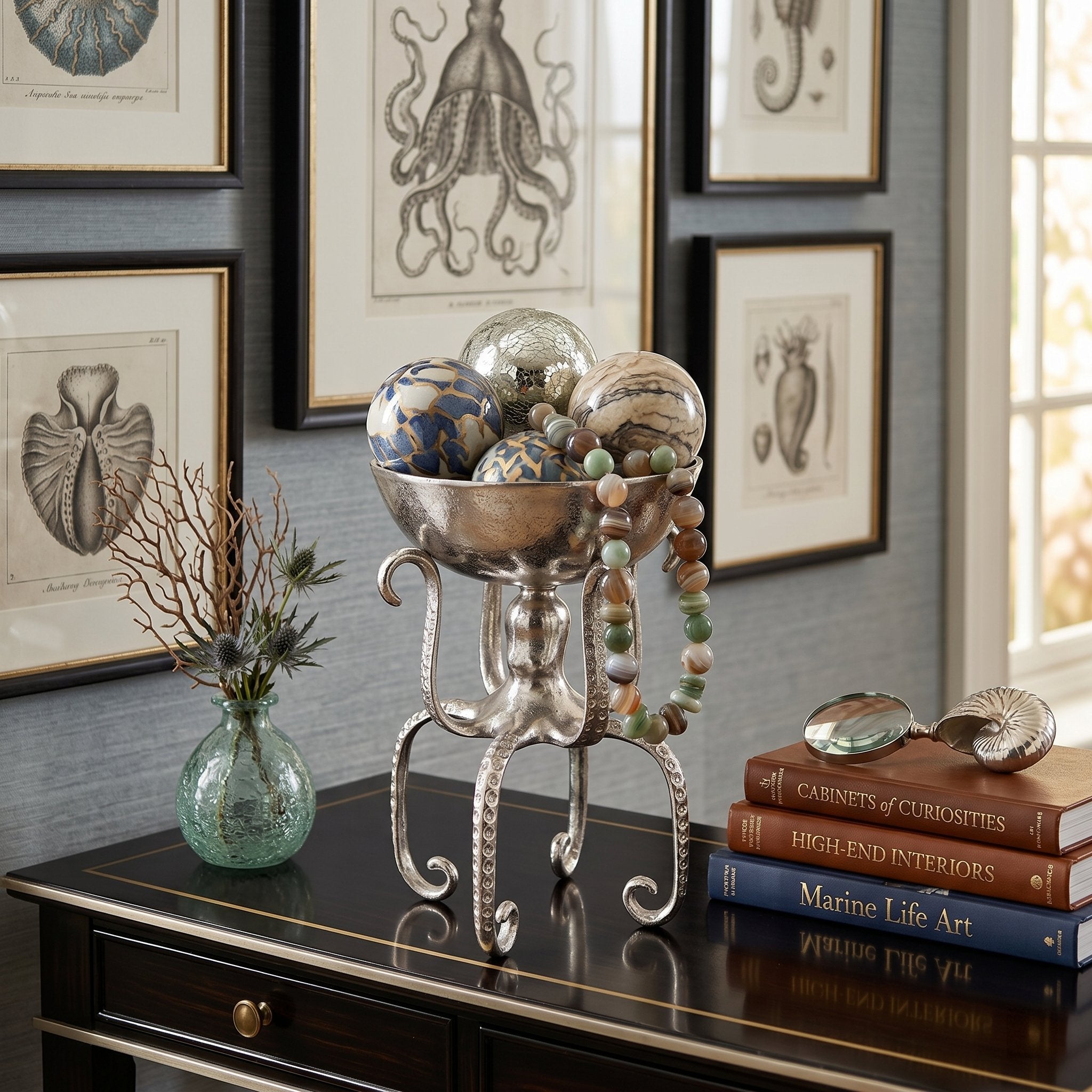 Maritime Deko Octopus aus Aluminium silber - Kerzenleuchter oder Deko-Schale als Tischdeko maritim Variante wählbar
