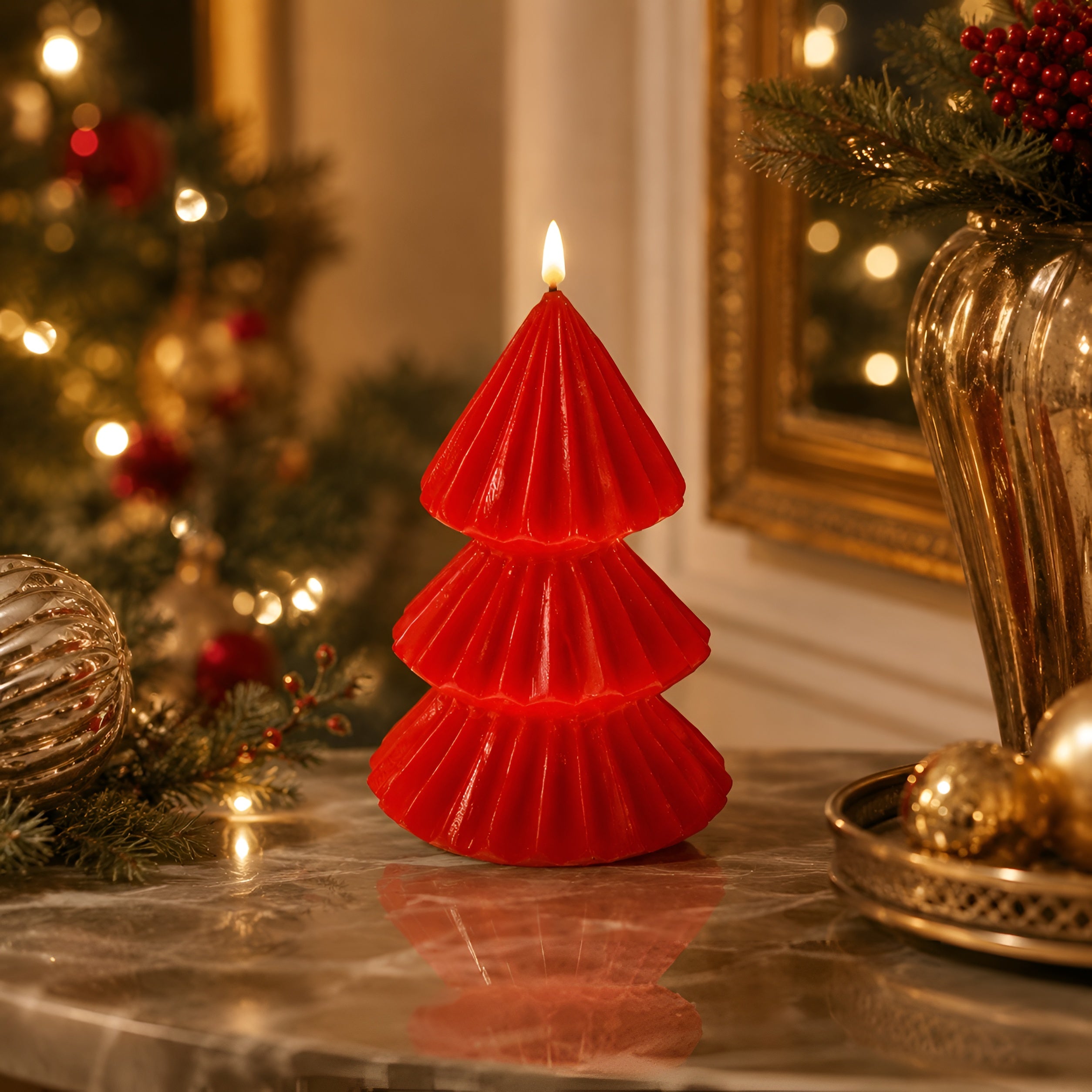 LED Kerze Tanne 3D Flamme mit Timer Led Kerzen Weihnachten Echtwachs Optik batteriebetrieben Weihnachtsdeko Fensterbank in Größe und Farbe wählbar