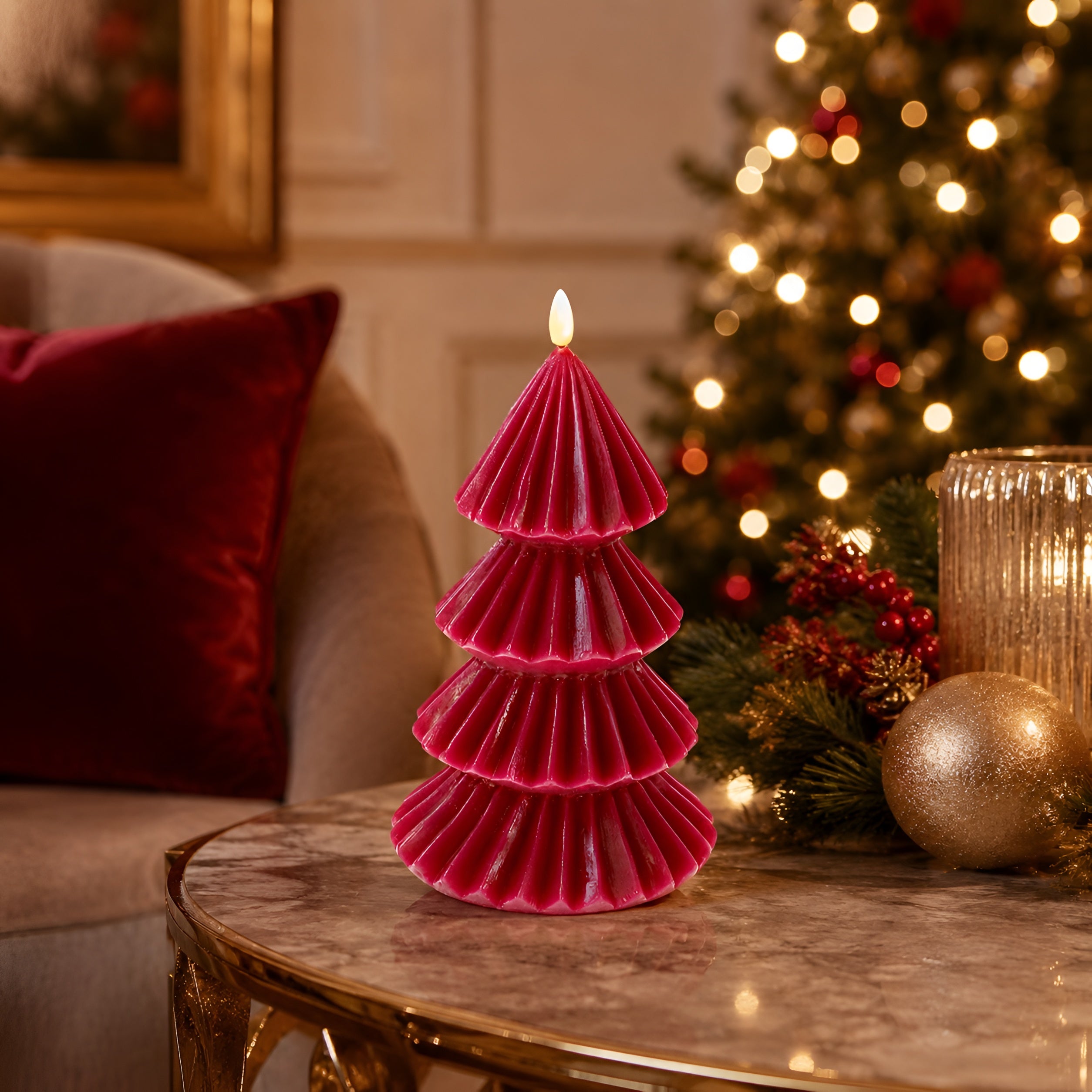 LED Kerze Tanne 3D Flamme mit Timer Led Kerzen Weihnachten Echtwachs Optik batteriebetrieben Weihnachtsdeko Fensterbank in Größe und Farbe wählbar
