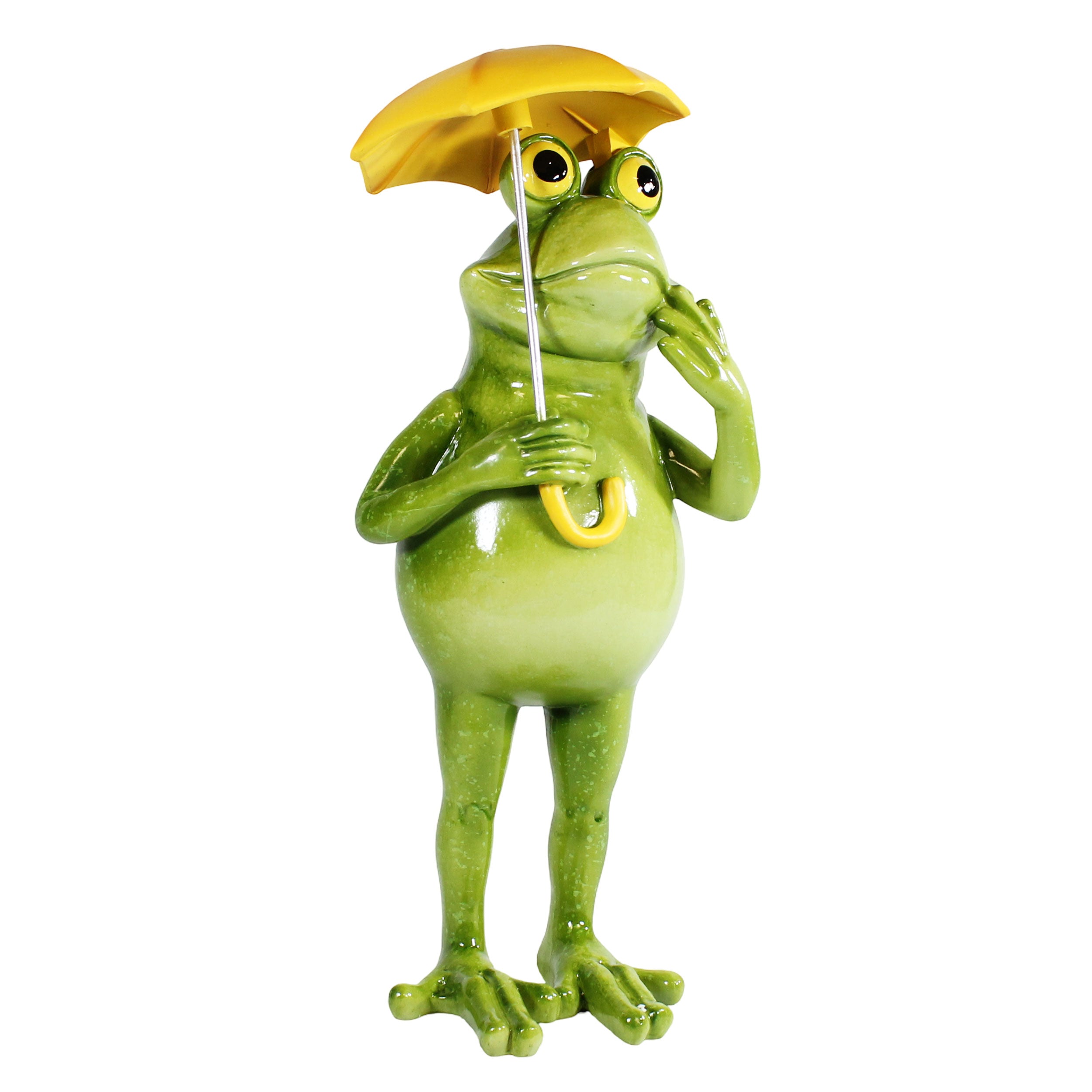 Gartenfigur Frosch mit Regenschirm – handbemalte witzige Deko-Frosch Figur für Garten & Balkon, wetterfest, 40 cm