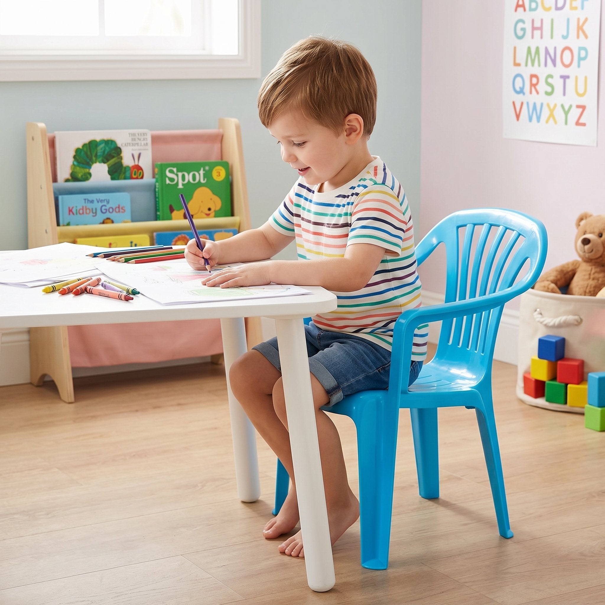 Kinderstuhl aus Kunststoff stapelbar Kinder Gartenstuhl mit Armlehnen bis 35 kg Farbe wählbar