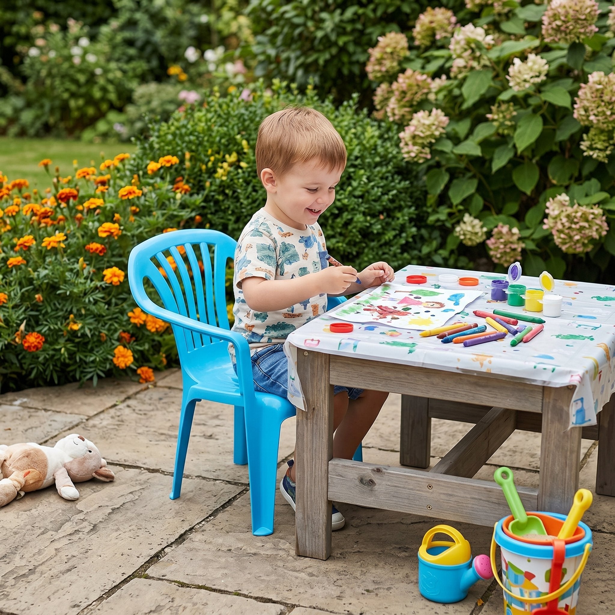 Kinderstuhl aus Kunststoff stapelbar Kinder Gartenstuhl mit Armlehnen bis 35 kg Farbe wählbar