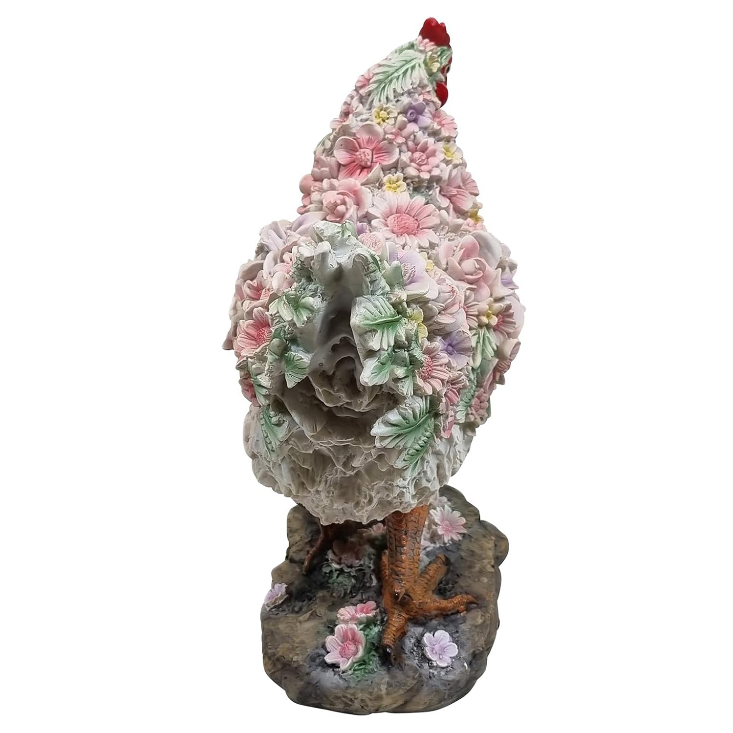 Huhn Henne Tierfigur Huhnfigur stehend mit Blumendekor Gartenfigur Dekofigur