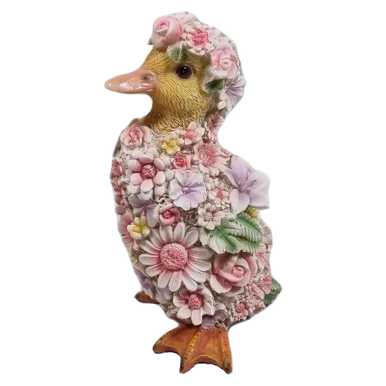 Dekofigur Ente mit Blumendekor wetterfest handbemalt für Innen und Außen