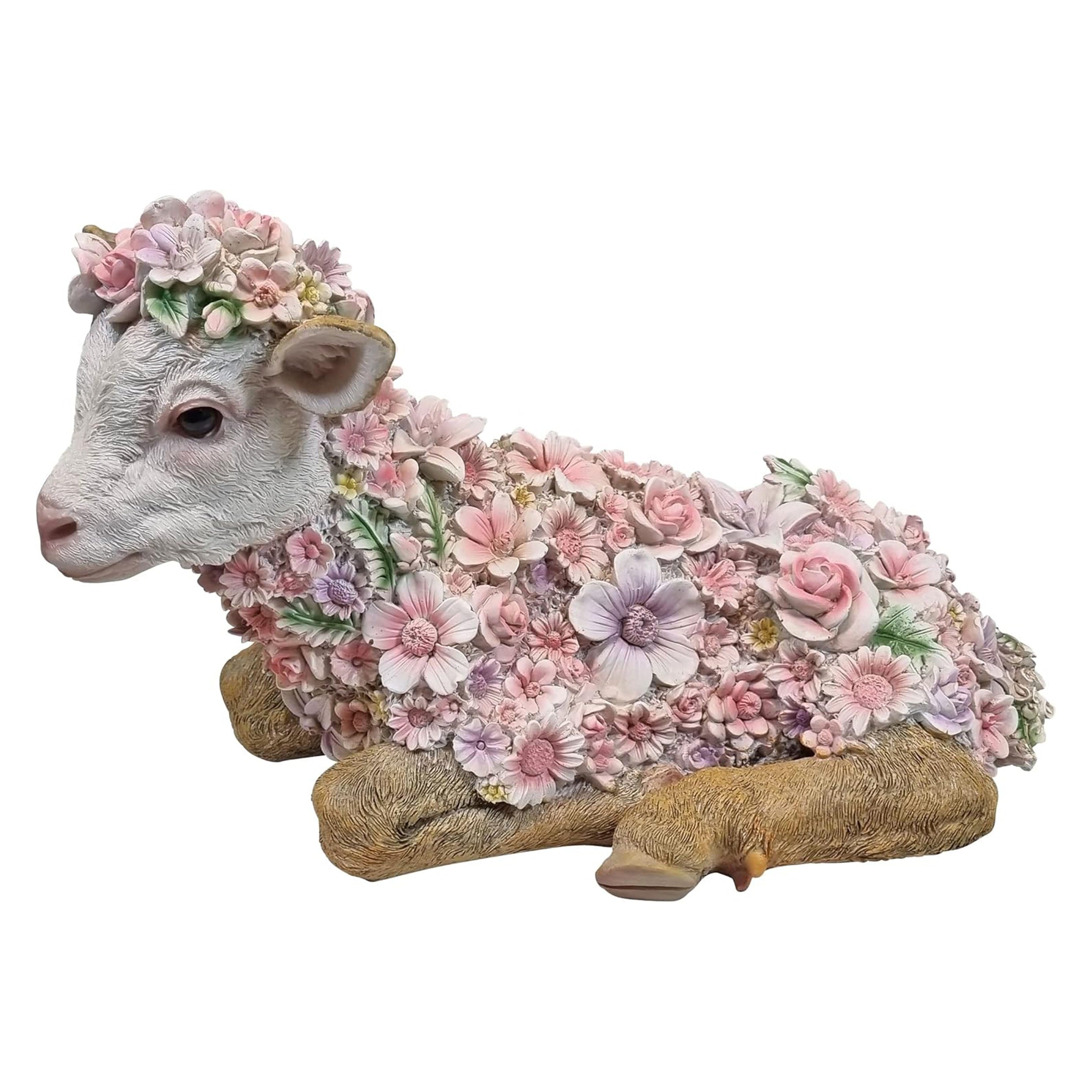 Dekofigur Ziege mit Blumen wetterfest handbemalt