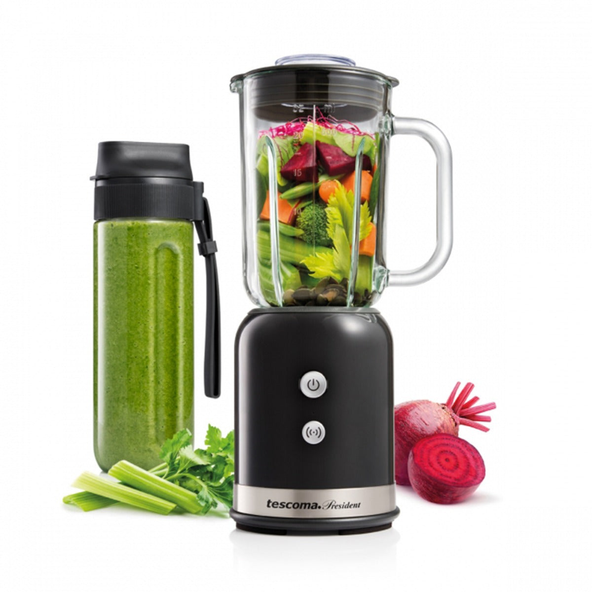 Smoothie Maker PRESIDENT von Tescoma – 2-in-1 Standmixer mit Reiseflasche Schwarz