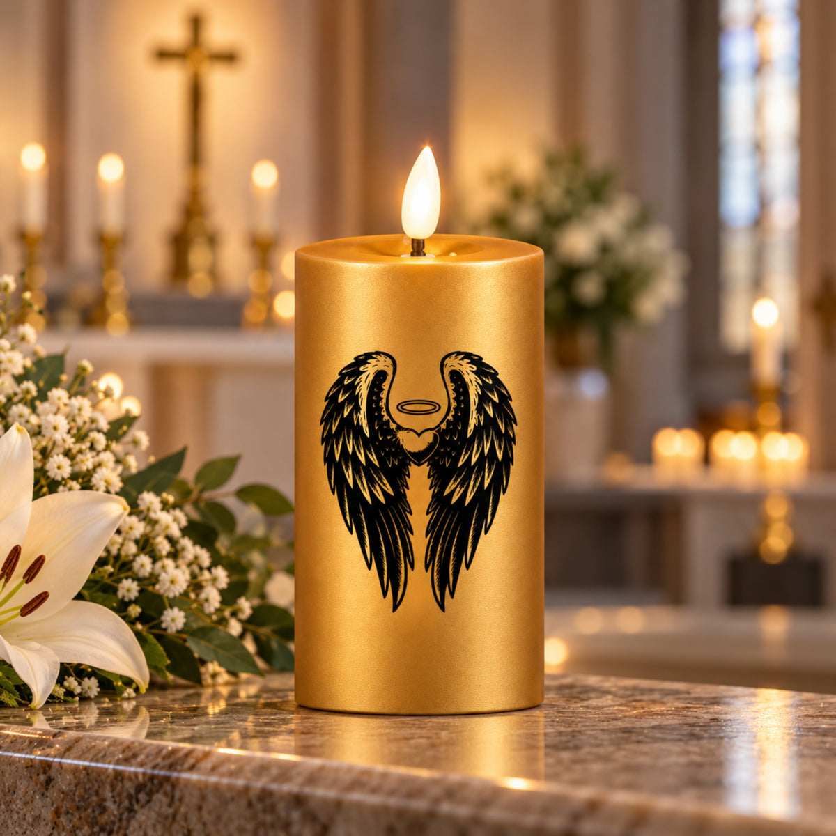 LED Grabkerzen Gold & Silber mit Timer & Varta Batterien – Grabkerze LED / LED Grablicht mit Motiv
